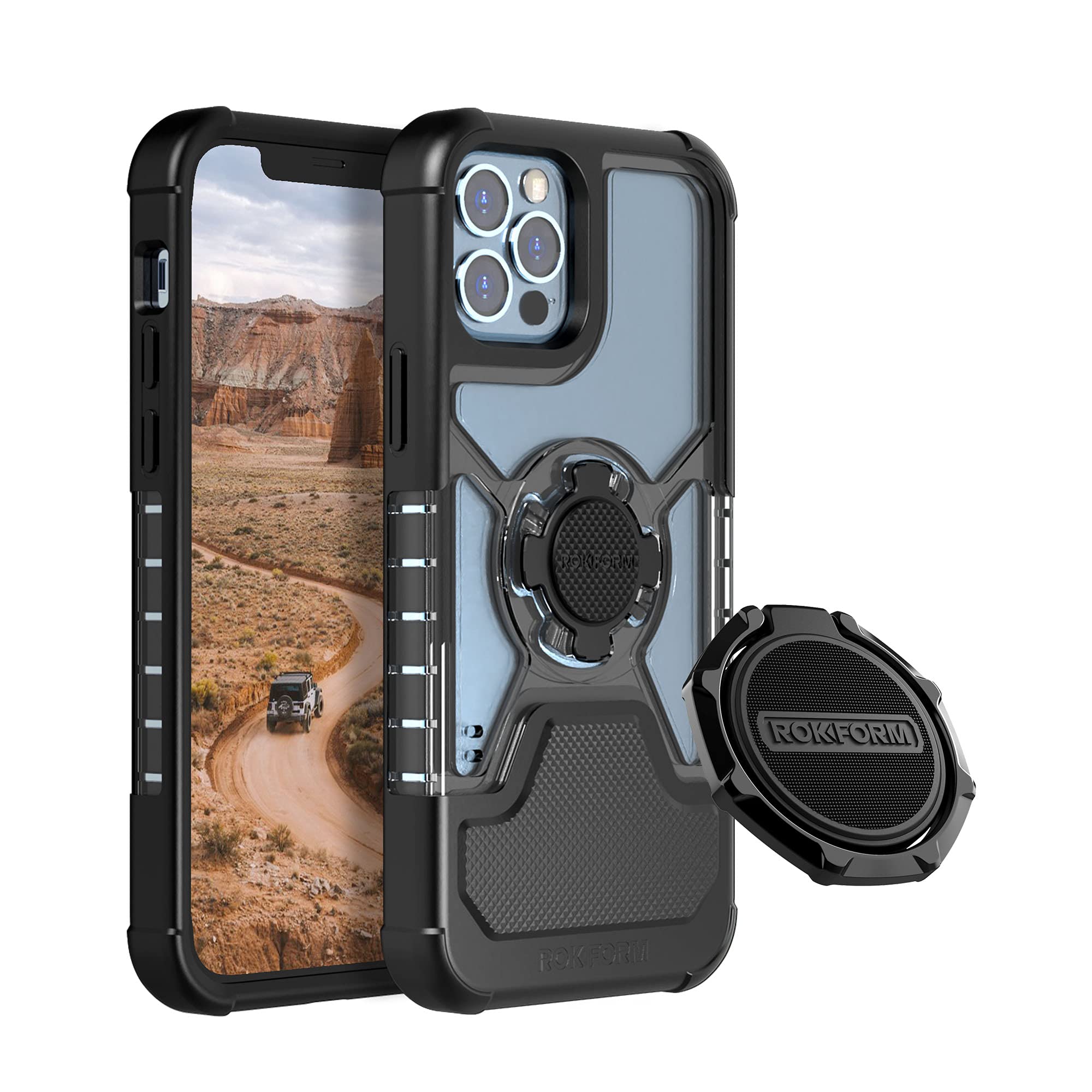 RokLock Series Crystal Case for iPhone 12/12 Pro with Twist Lock Sport Ring Stand & Grip - Shockproof Protective Cover for Outdoor Activities, Cycling & Workouts