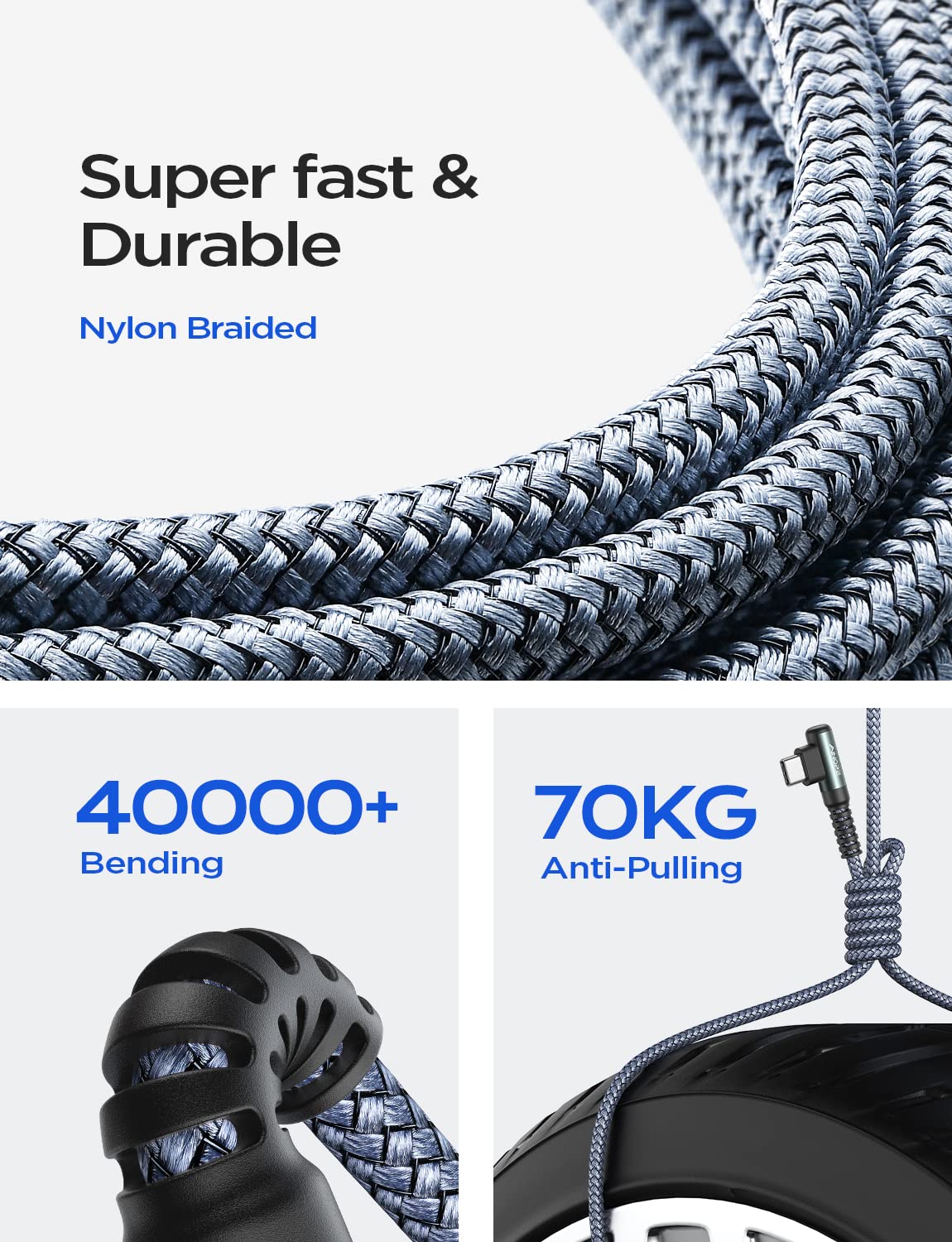 AINOPE 240W USB C to USB C Fast Charging Cable [3.3ft] - Right Angle Type C Cable Compatible with iPhone 16, iPad Pro, MacBook Air 2024 M4, Samsung Galaxy S24 - Grey | Perfect for Home, Office & Travel Charging