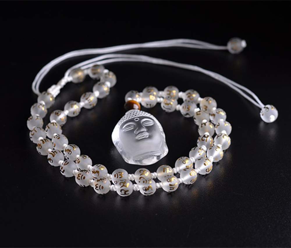 Natural White Crystal Amitabha Buddha Pendant Necklace for Men & Women - Pig & Dog Zodiac Birthstone Jewelry for Meditation, Spiritual Protection & Daily Wear