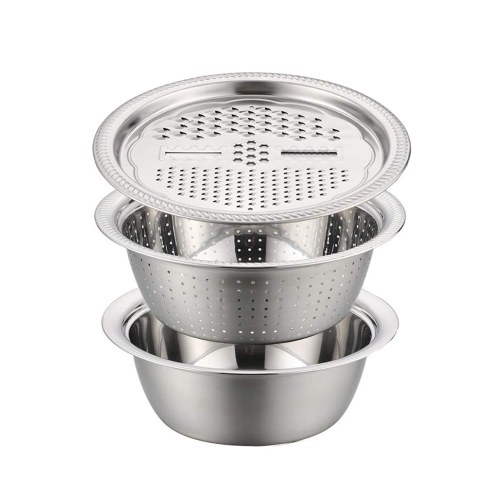 Premium 3-in-1 Stainless Steel Kitchen Tool - Vegetable Cutter, Grater & Drain Basket | Multi-Function Julienne Slicer & Salad Maker Bowl for Cooking, Meal Prep & Healthy Eating