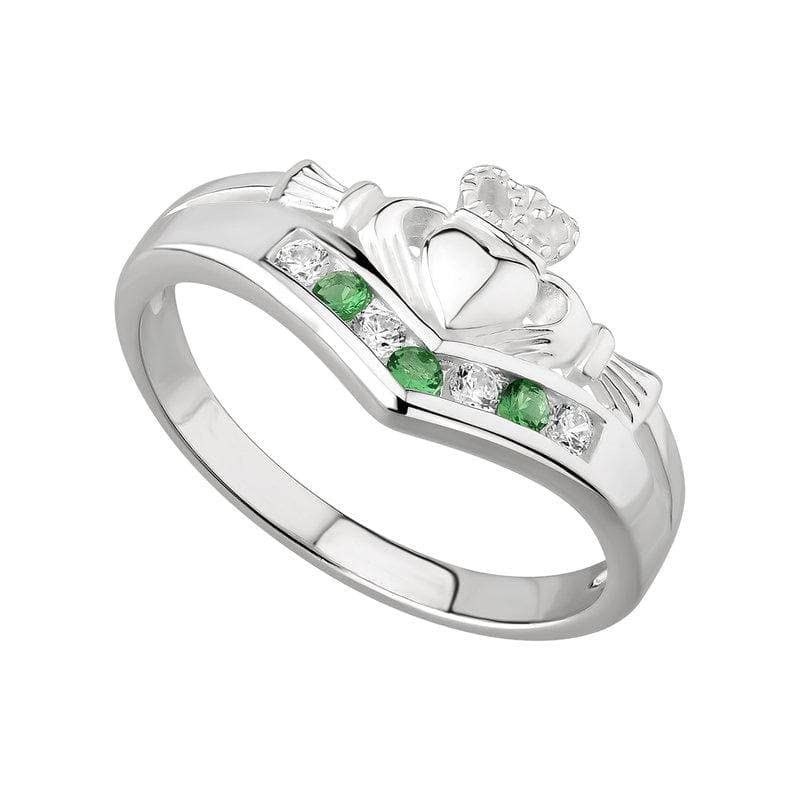 Irish Claddagh Rings for Women - Green Gemstone & Cubic Zirconia Wishbone Band, Handcrafted in Dublin by Solvar | Perfect for St. Patrick's Day, Weddings & Irish Heritage Gifts