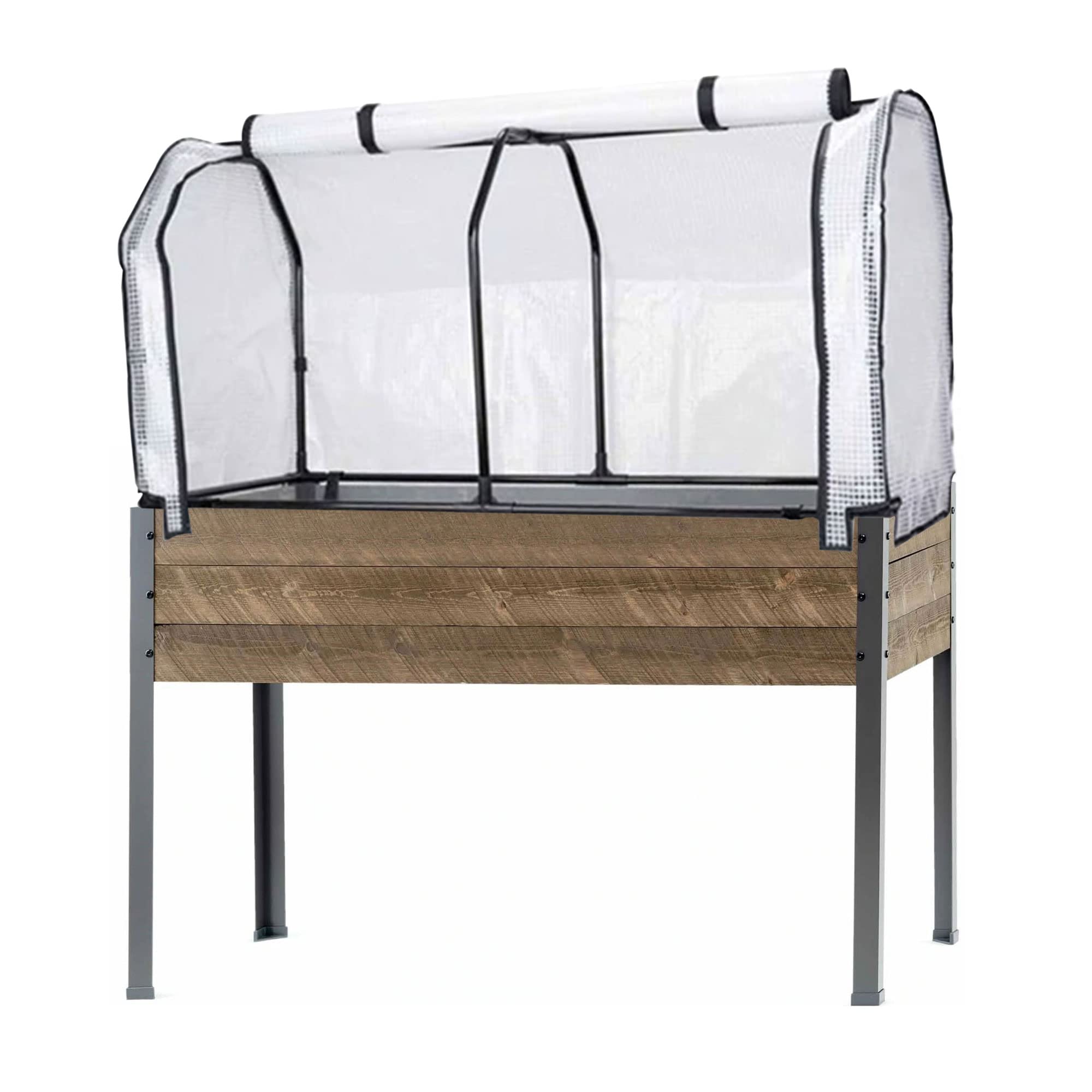 Premium CedarCraft Elevated Spruce Planter Box with Greenhouse Cover - 21