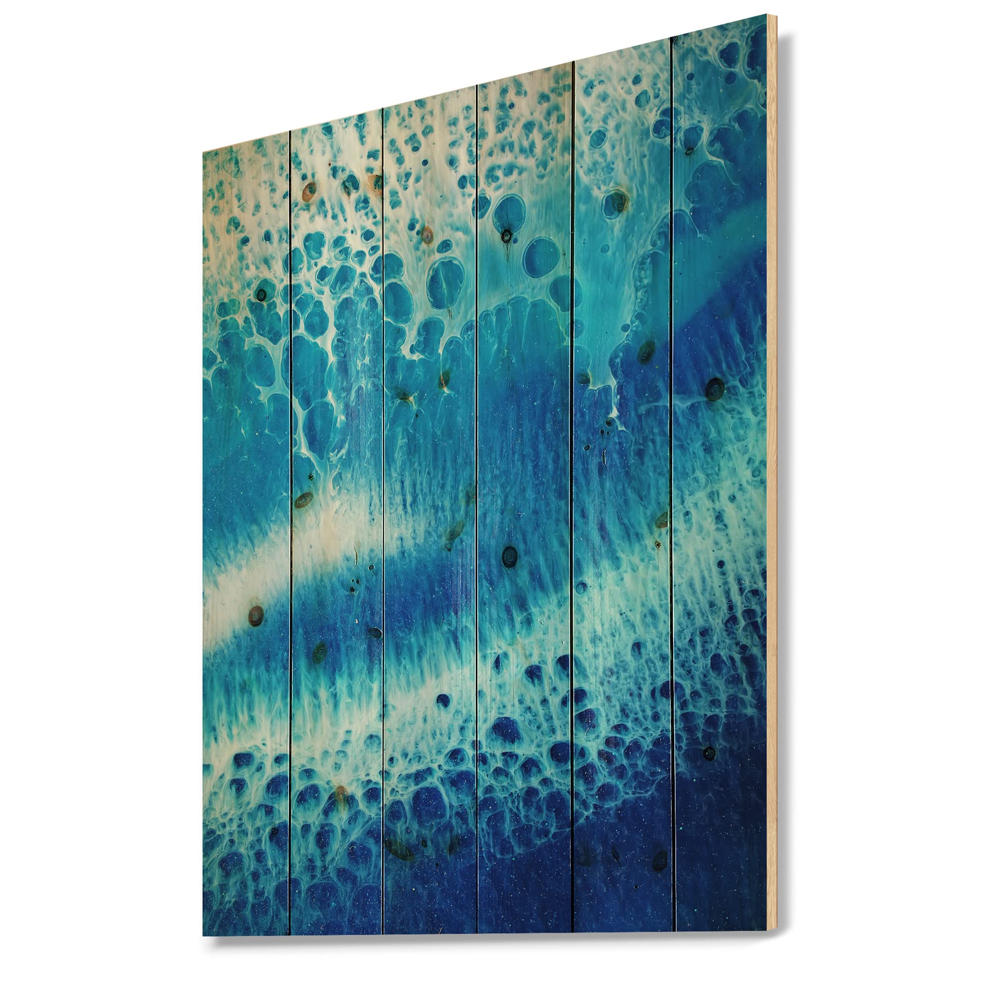 DesignQ Waves Epoxy Resin Art - Modern Blue Abstract Wood Wall Decor | Large Contemporary Pine Wood Wall Panels for Living Room, Bedroom & Office Decor
