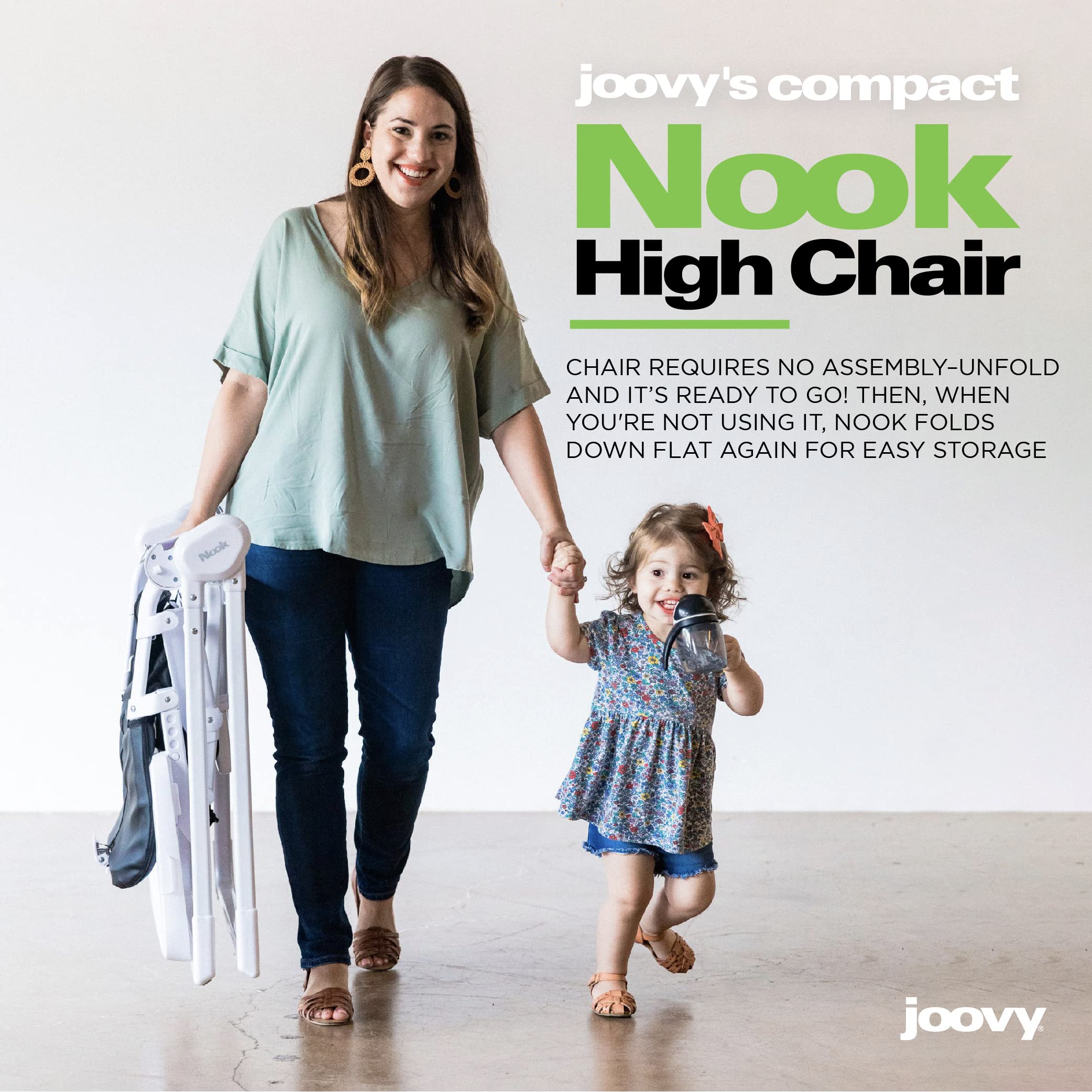 Joovy Nook High Chair - 4-Position Adjustable Baby Feeding Chair with Swing Open Tray & Dishwasher-Safe Insert | Foldable for Compact Storage | Perfect for Home, Restaurants & Travel (Black)
