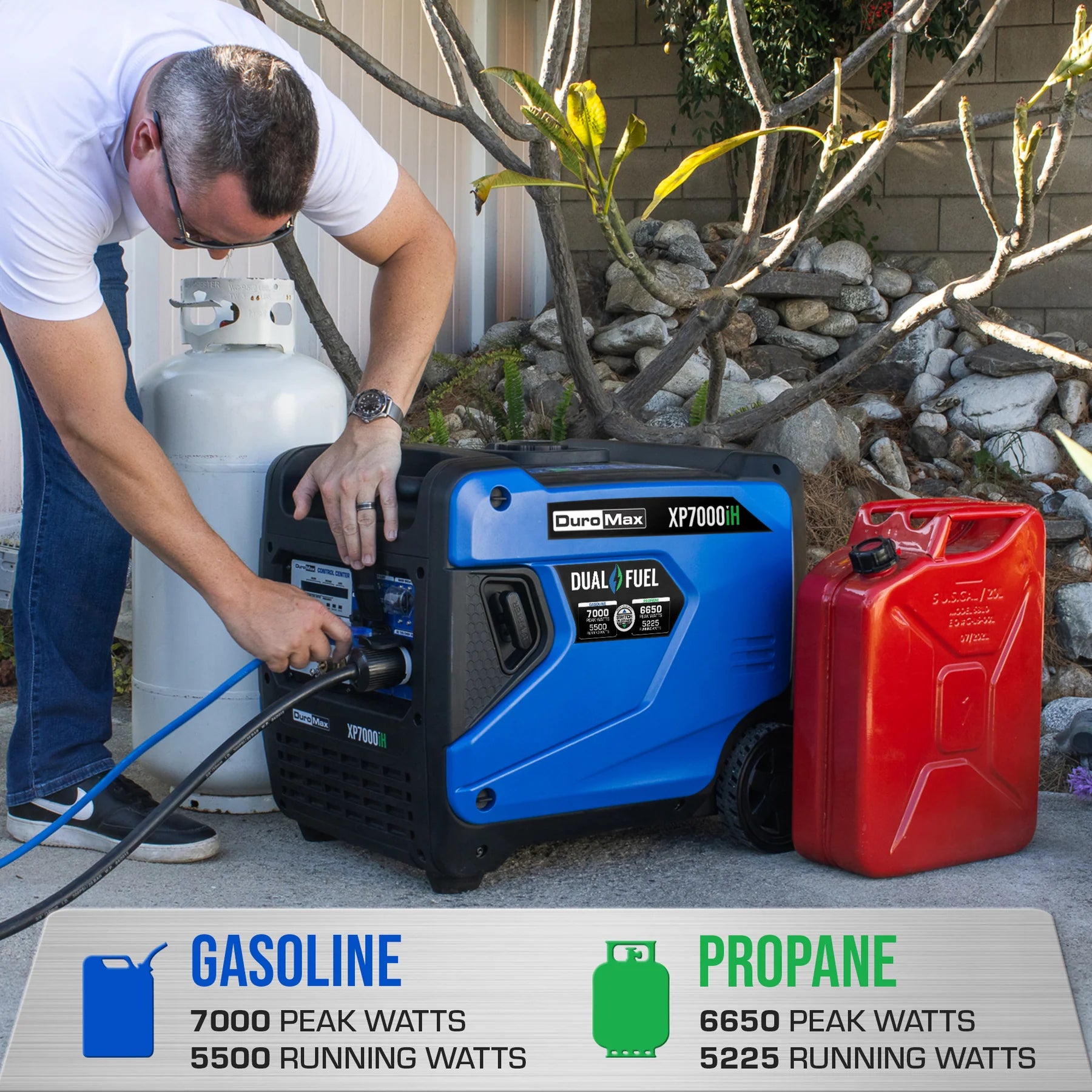 DuroMax XP7000iH 5500W/7000W Dual Fuel Portable Generator - Gas & Propane Powered with Remote Start, Inverter Technology & CO Alert - Perfect for Home Backup Power, Camping & Outdoor Activities