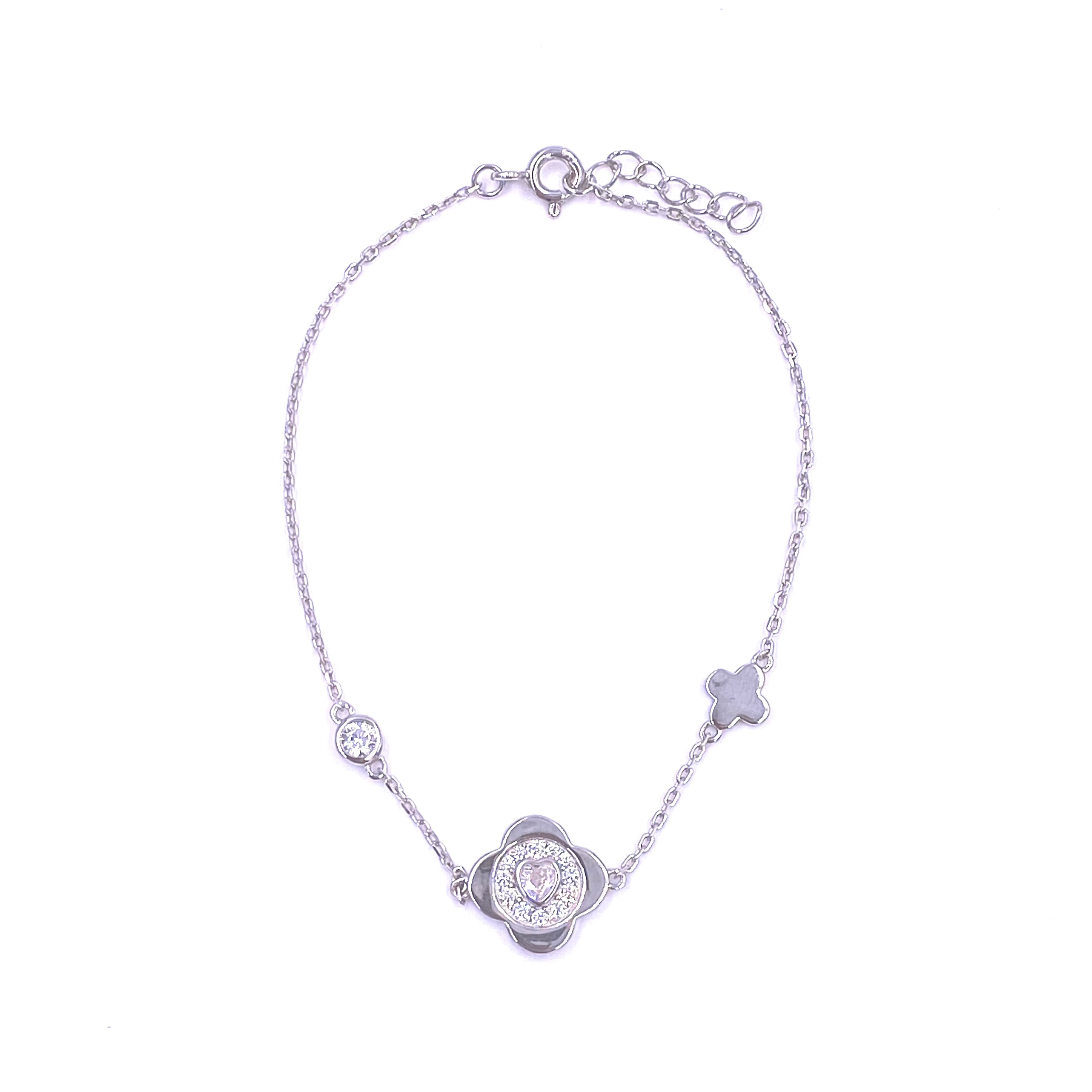 Ashley Gold Sterling Silver Clover CZ Design Link Bracelet - Elegant 925 Silver Jewelry for Women - Perfect for Parties, Weddings & Everyday Wear