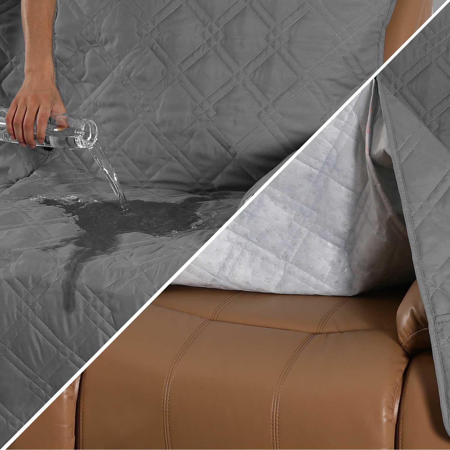 3-Seater Recliner Chair Cover - Waterproof Velvet Stretch Sofa Slipcover - Soft Armchair Cover with Storage - Furniture Protector for Living Room, Kids & Pets (Dark Grey) - Perfect for Family Gatherings, Pet Owners & Home Protection