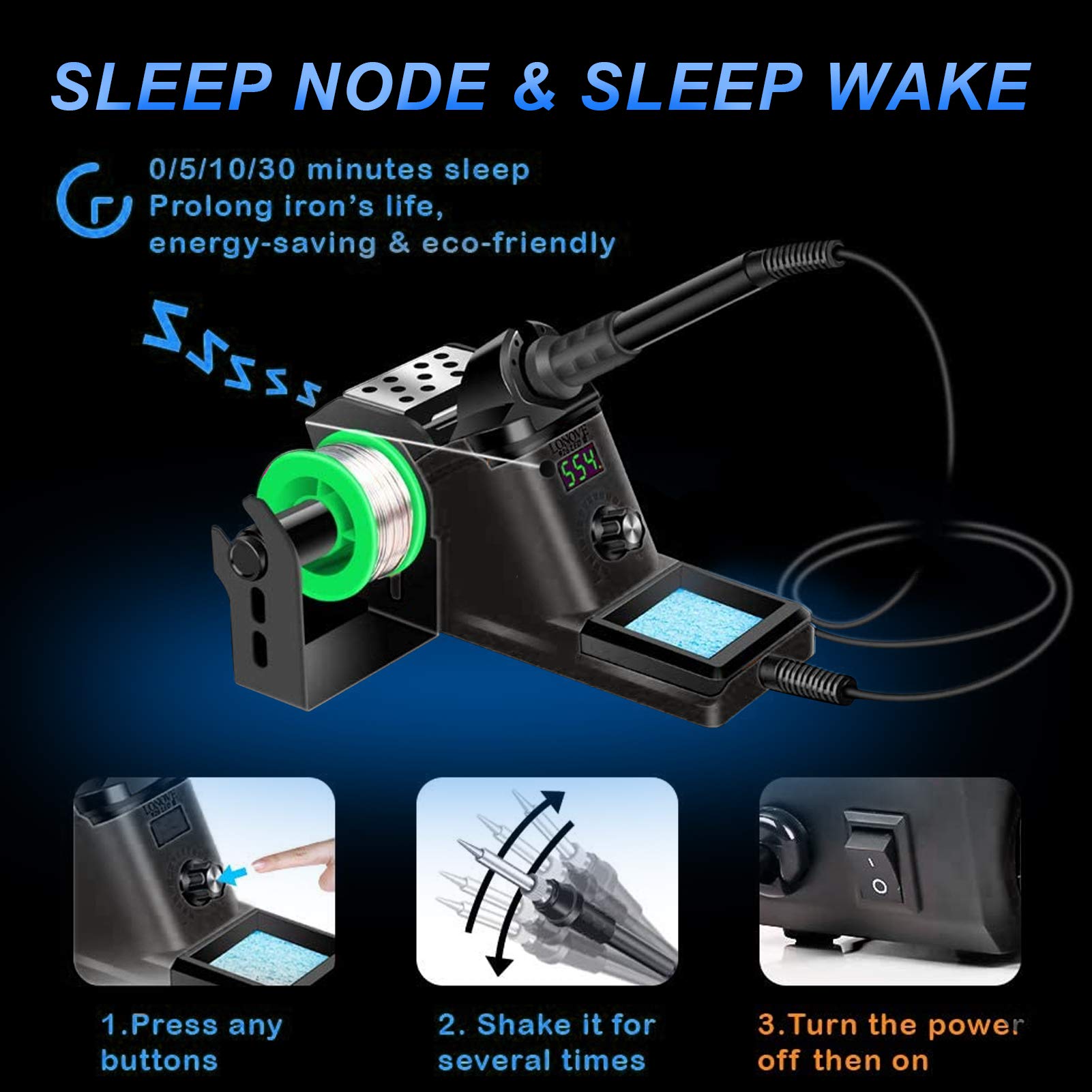 Lenovo 60W Soldering Iron Station Kit with Adjustable Temperature (194°F-896°F), LED Display, Sleep Mode & C/F Switch - Includes 2 Helping Hands, 5 Solder Tips & Solder Wire (926-Black) - Perfect for Electronics Repair, DIY Projects & Hobbyists