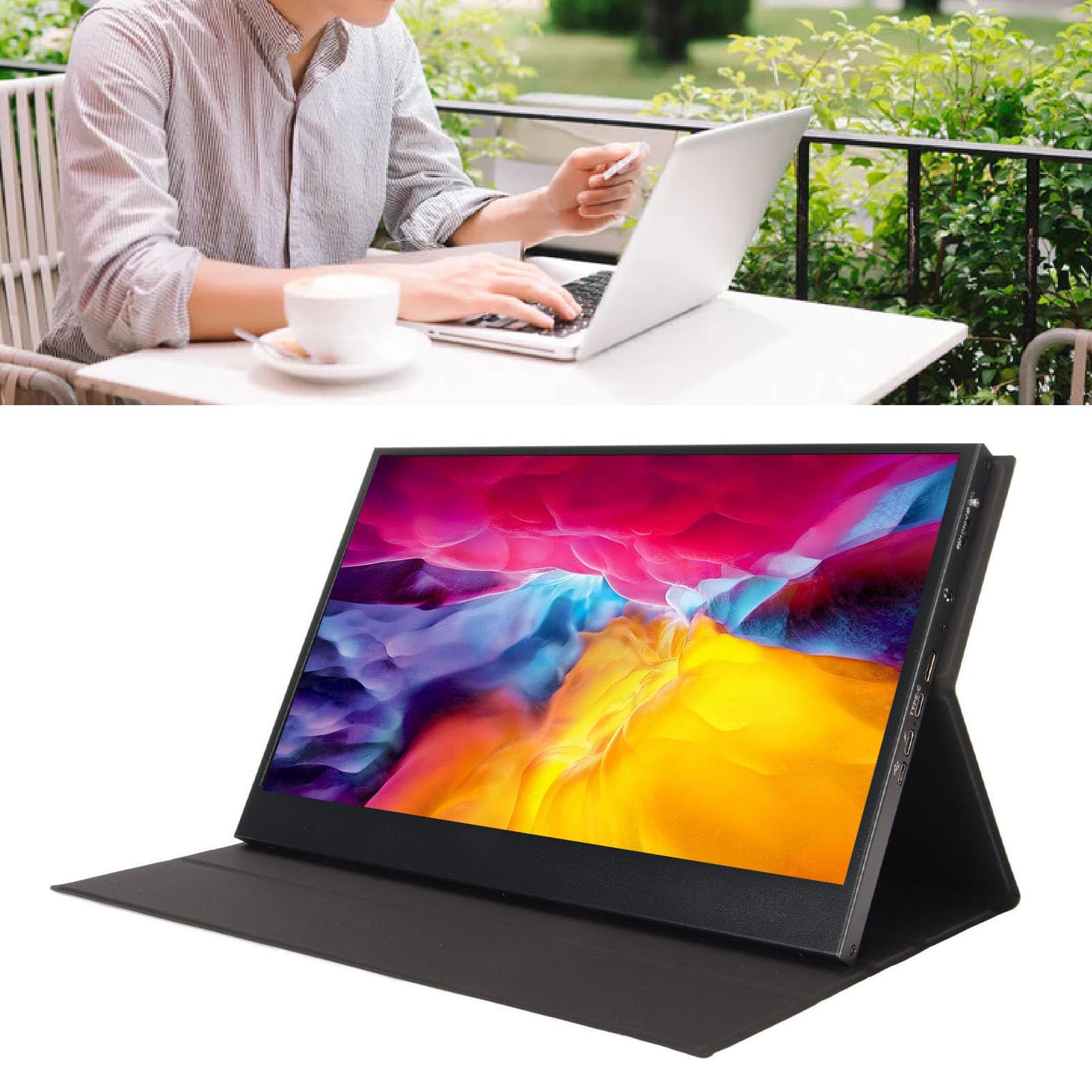 13.3 Inch Portable FHD 1920x1080P External Computer Monitor with HD Multimedia Interface & Dual Speakers - Plug and Play Gaming Display for PC/Laptop (European Plug) - Perfect for Work, Gaming, and Outdoor Presentations