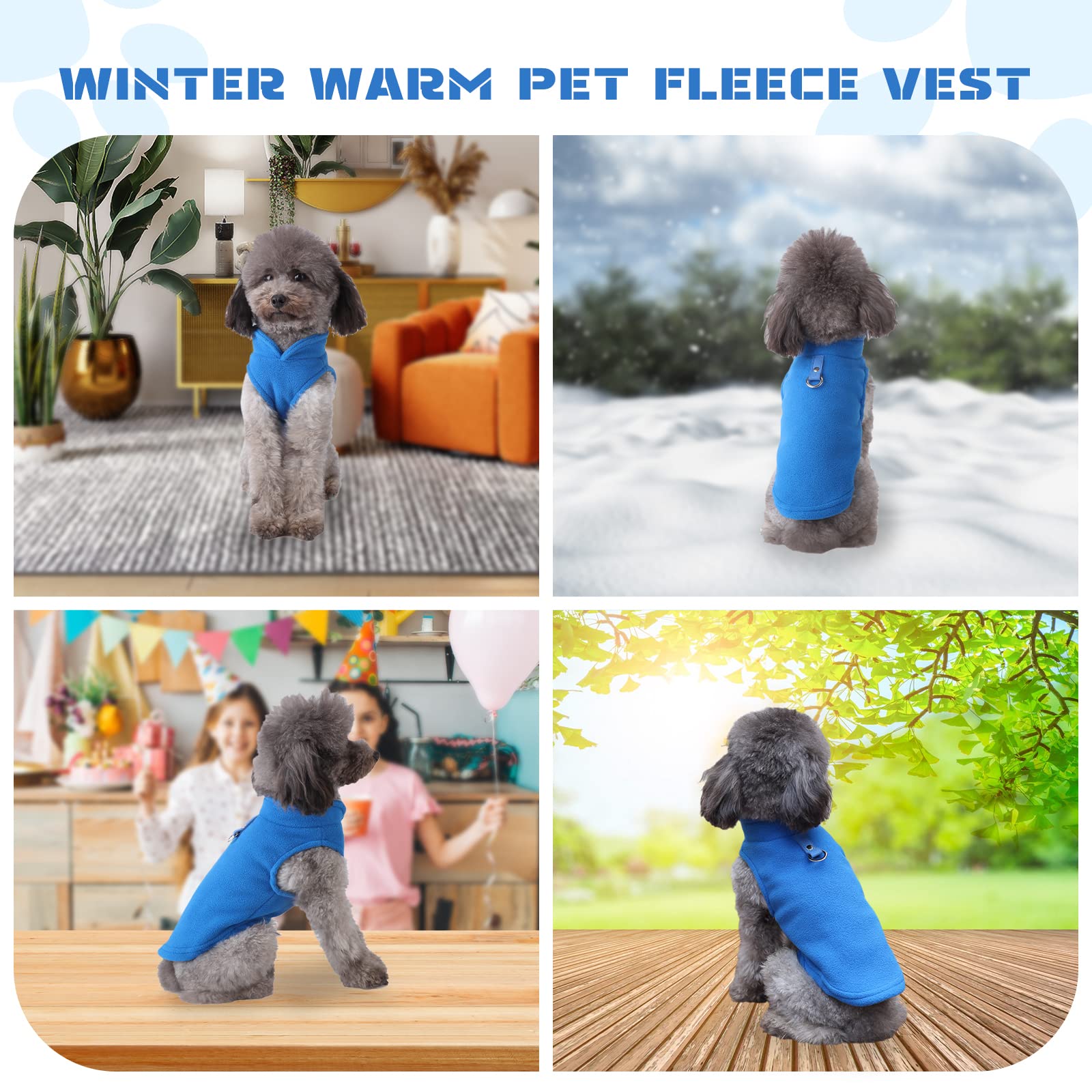 Soft Fleece Winter Dog Sweater & Cat Vest with Leash O-Ring - Warm Pet Pullover Coat for Small Dogs & Cats - Chihuahua & Shih Tzu Apparel - Blue | Perfect for Cold Weather Walks & Indoor Comfort