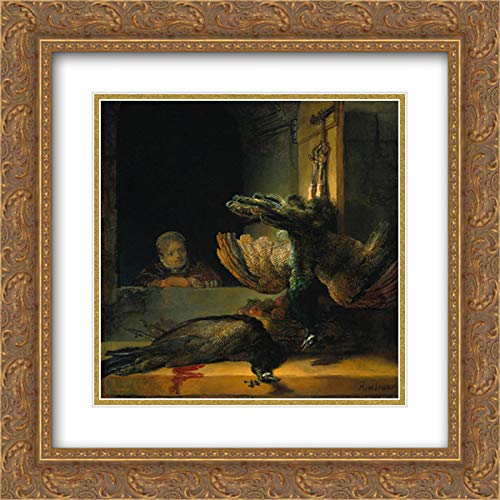 Rembrandt Peacock Art Print - 20x20 Inch Gold Ornate Framed Double Matted Museum Quality Wall Decor for Living Room, Bedroom & Office