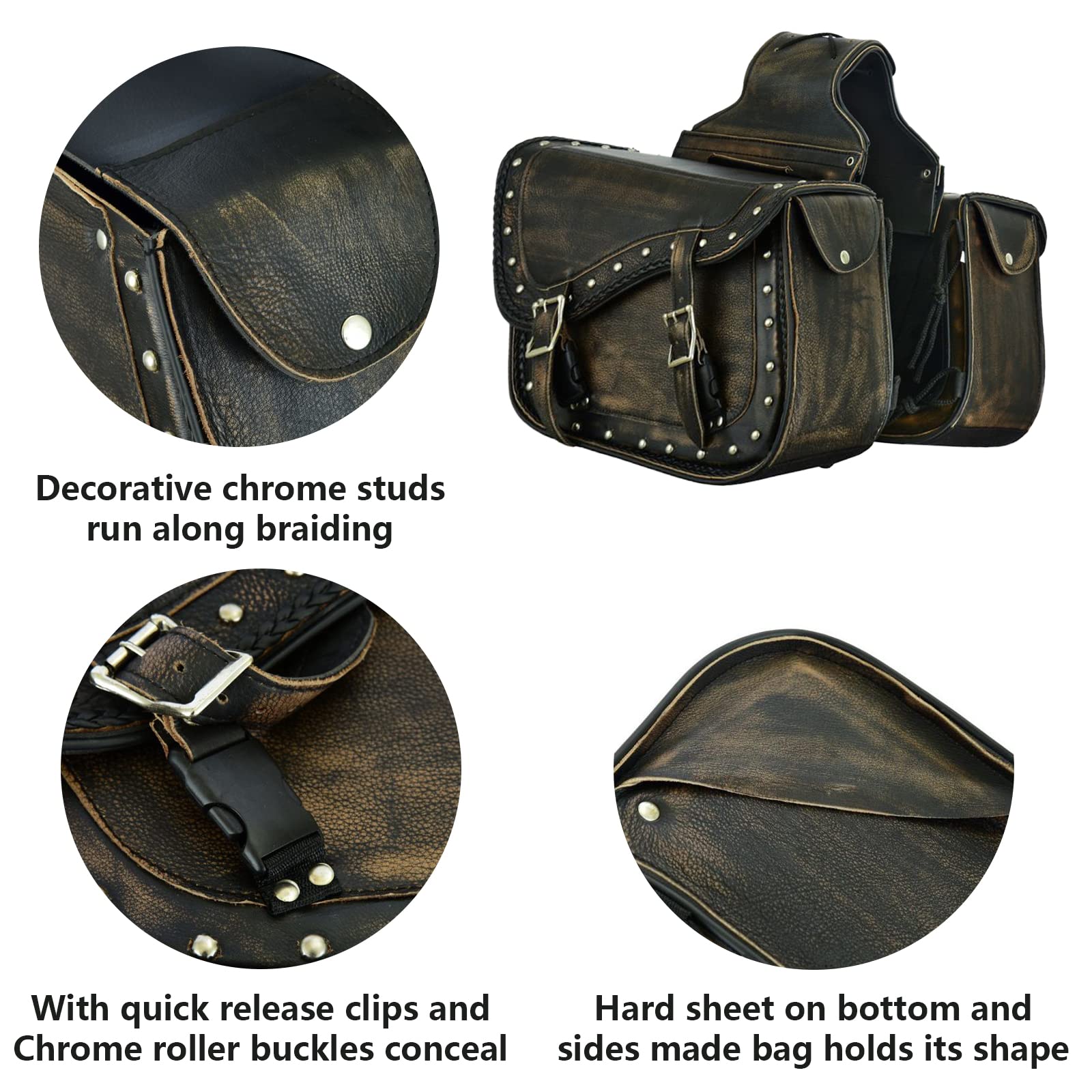 Genuine Leather Motorcycle Saddle Bags for Harley Softail, Sportster & Dyna - Waterproof Motorcycle Luggage for Touring, Cruiser & Road Trips