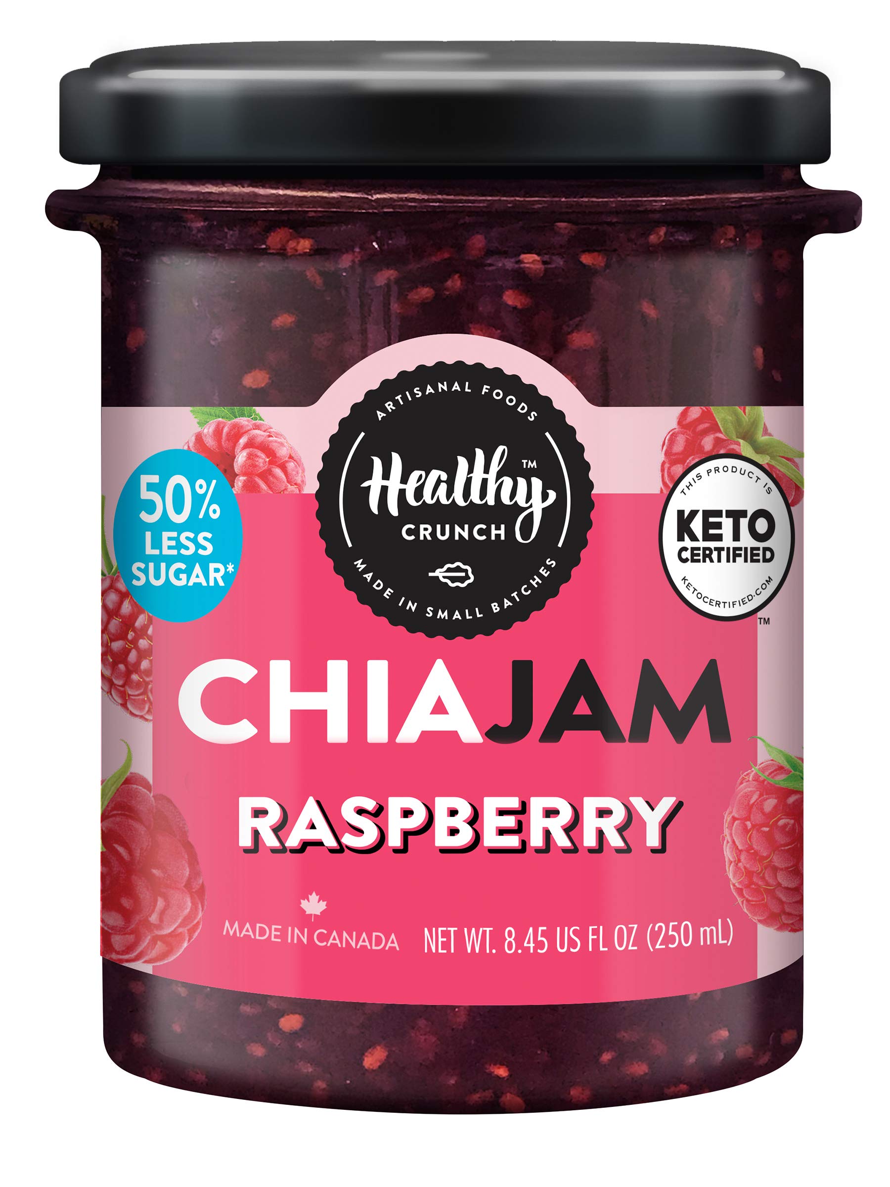 Healthy Crunch Chia Seed Jam - Raspberry Flavor, 6 Pack | Organic, Low Sugar Fruit Spread for Toast, Yogurt & Smoothies | Vegan, Gluten-Free Breakfast & Snack Option