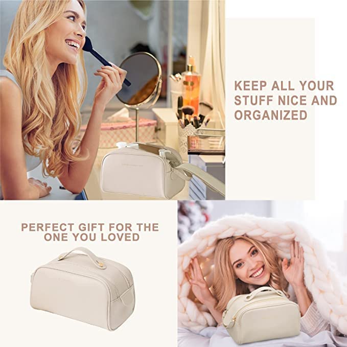 Flywind Travel Makeup Bag - Large Waterproof PU Leather Cosmetic Organizer with Handle for Women | Multifunctional Toiletry Case for Travel, Gym & Daily Use | Multicolor