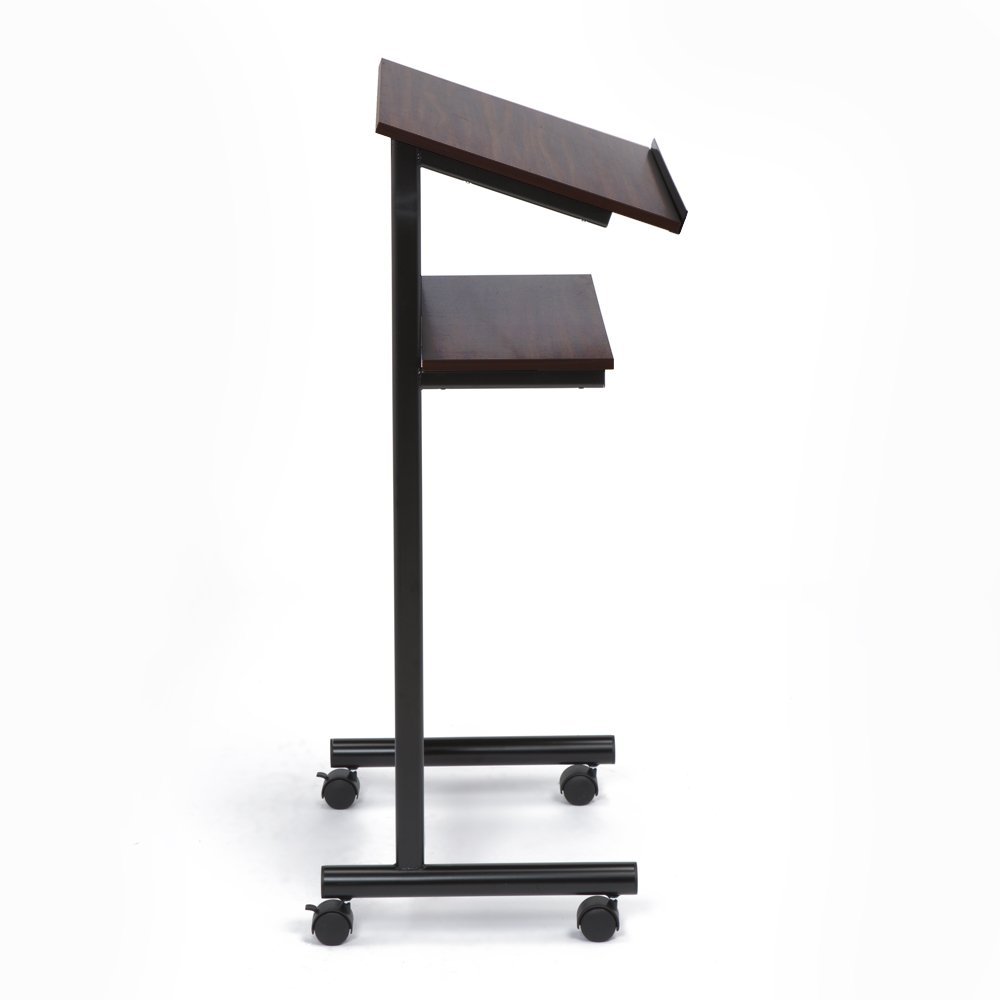 Professional Wheeled Lectern Podium with Storage Shelf - Adjustable Standing Desk for Presentations & Laptop Use - Cherry/Black Finish - Perfect for Conference Rooms, Classrooms & Home Offices