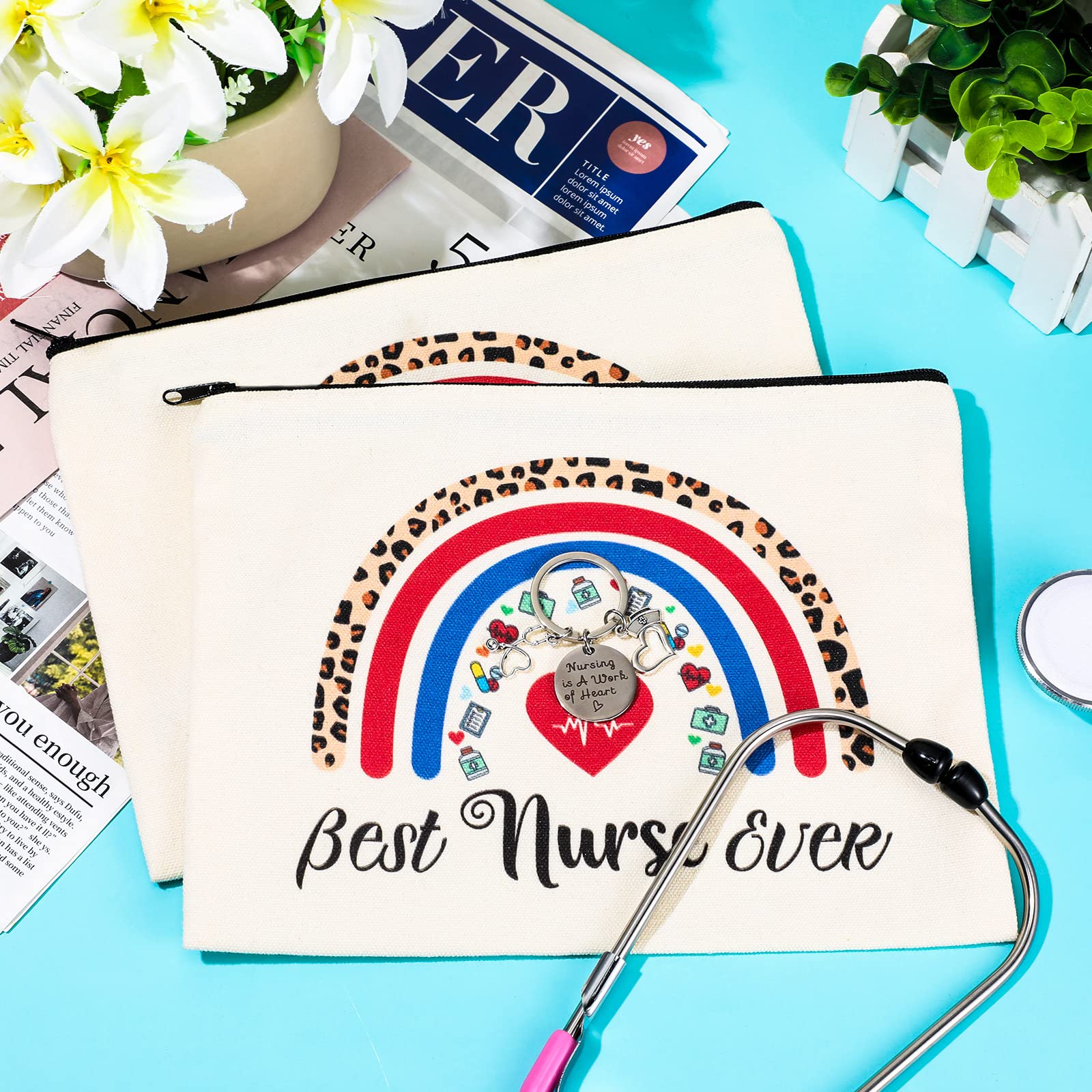 12 Pcs Nurse Gift Set for Women - 6 Makeup Bags & 6 Keychains, Nurse Week Appreciation Gifts, Cosmetic Zipper Pouch & Work Accessories for Medical Practitioners, Birthday Gift Idea (Heart Design) - Perfect for Nurse Appreciation Week, Graduation Gifts & Healthcare Worker Thank You Presents