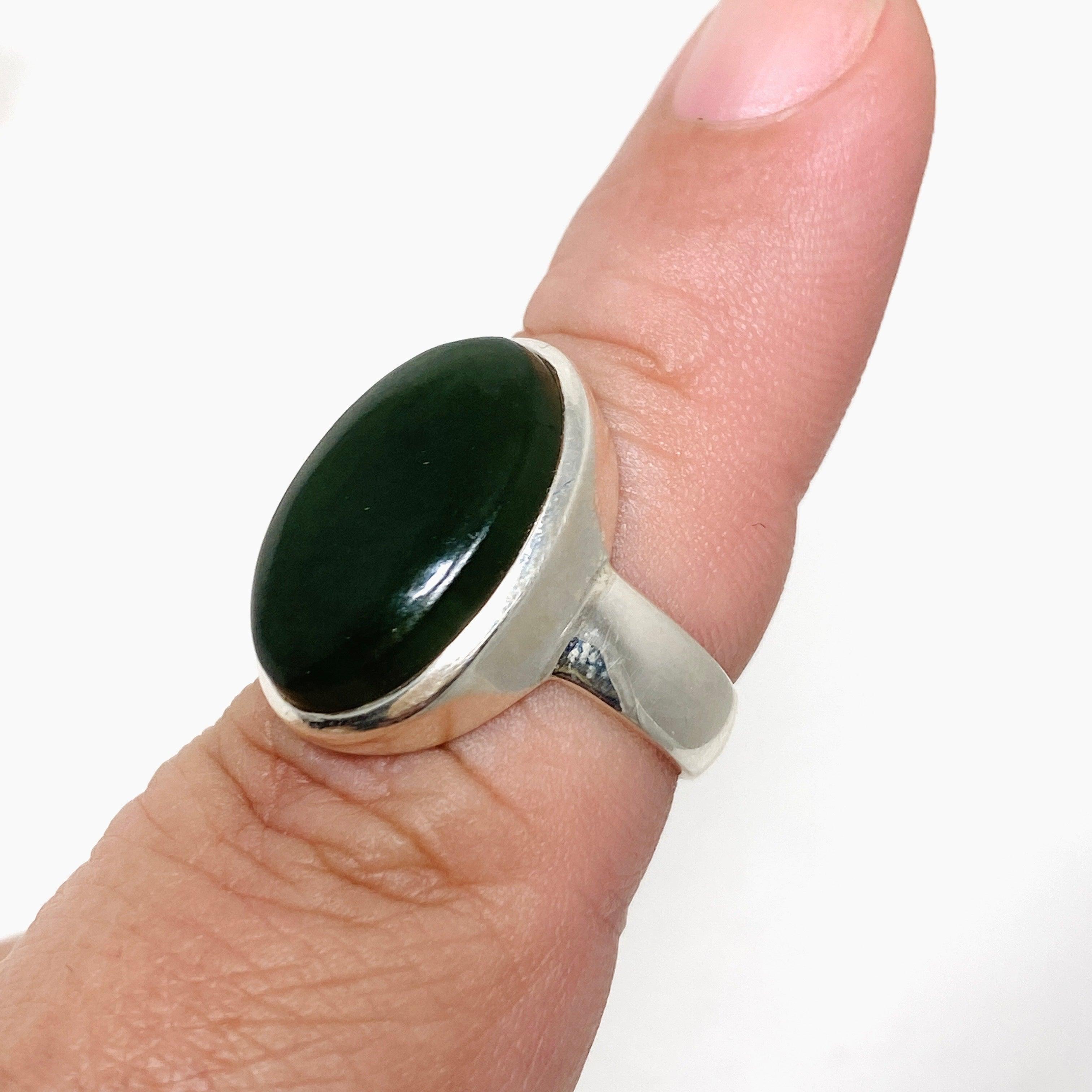Siberian Jade Nephrite Oval Ring - Size 7.5 PRGJ411 - Elegant Jewelry for Women, Perfect Gift for Anniversary, Birthday & Special Occasions
