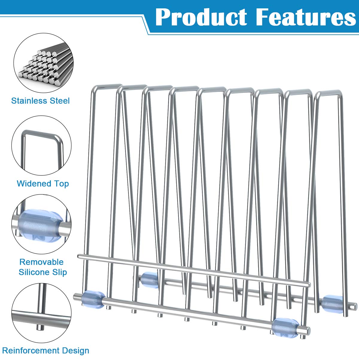 IDEATECH Stainless Steel Bag Drying Rack & File Organizer - Multi-Purpose Desktop Storage Shelf for Kitchen, Office, Bathroom - Space Saving Organization Solution for Books, Bags & Documents (Silver)