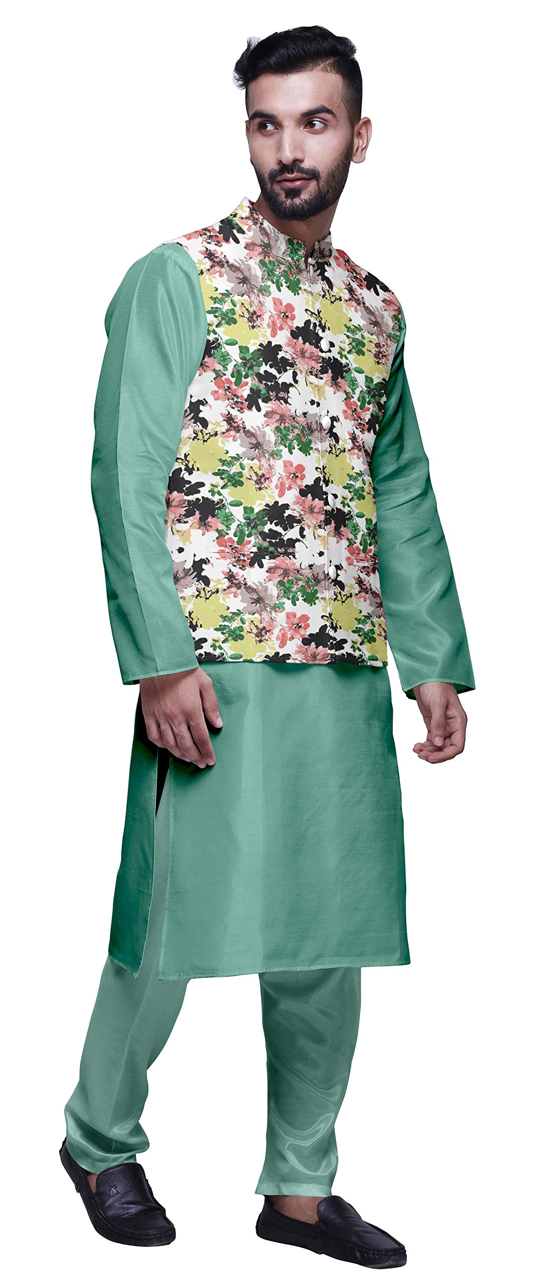 Atasi Traditional Men's Dupion Silk Kurta Pajama Set with Nehru Jacket - Premium Indian Ethnic Wear for Weddings & Festivals