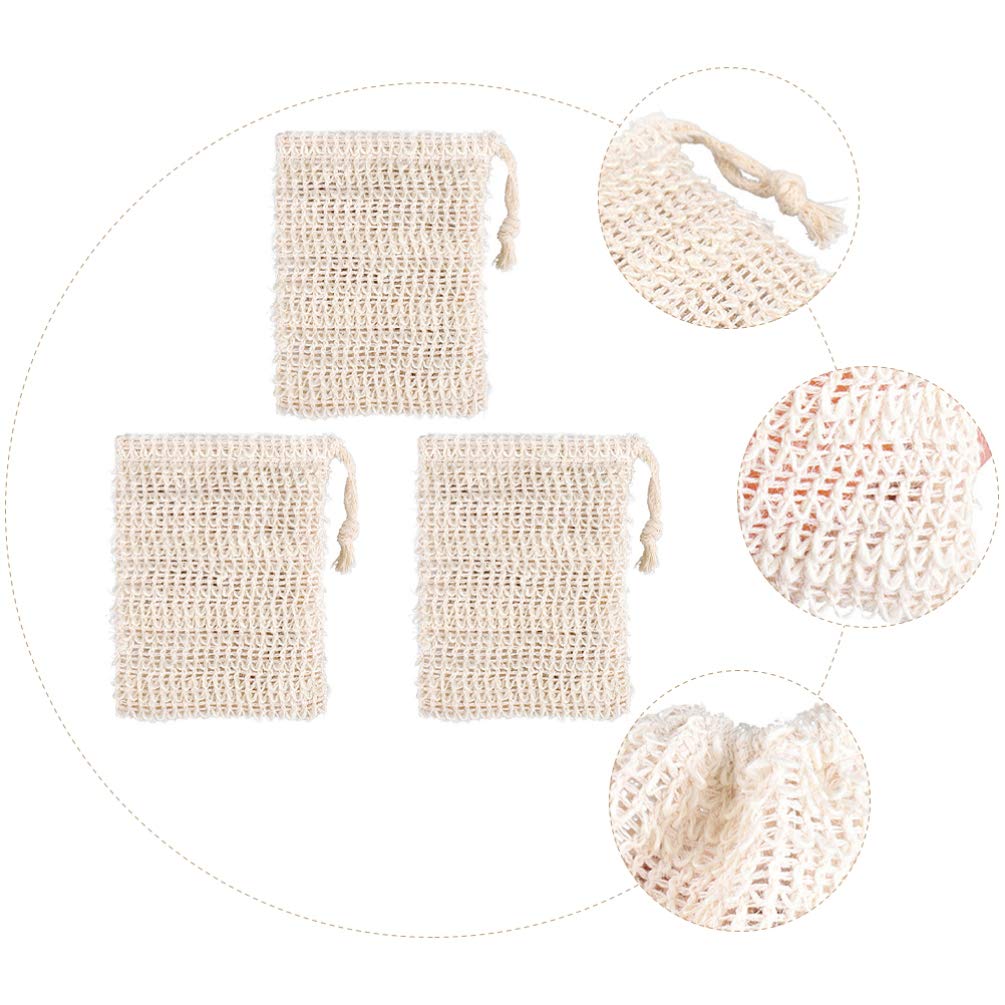 Beaupretty 3-Pack Mesh Soap Saver Bags - Reusable Soap Holder Pouch, Exfoliating Bath Sponge & Organizer for Shower, Travel, and Plant Soap Storage - Durable Ramie Mesh Soap Net Pouch