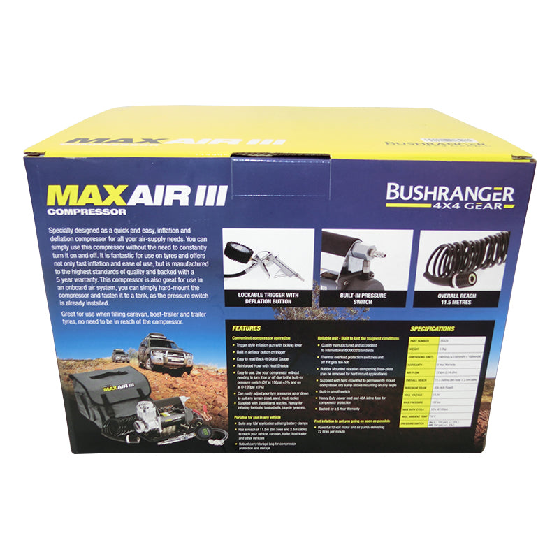 Bushranger 12V Max Air III Portable Air Compressor - 55X23 High Performance, 5-Year Warranty - Ideal for Off-Road Vehicles, Tires, Inflatables & Outdoor Adventures