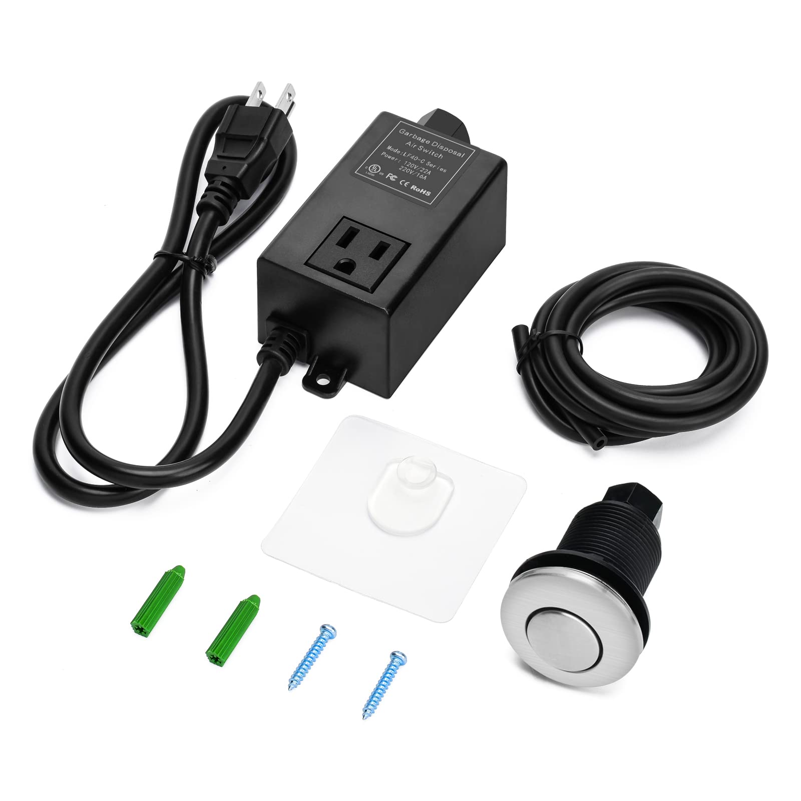 Briidea Stainless Steel Brushed Nickel Garbage Disposal Air Switch Kit - SinkTop Waste Disposal with Short Air Button for Easy Kitchen Cleanup & Food Waste Management