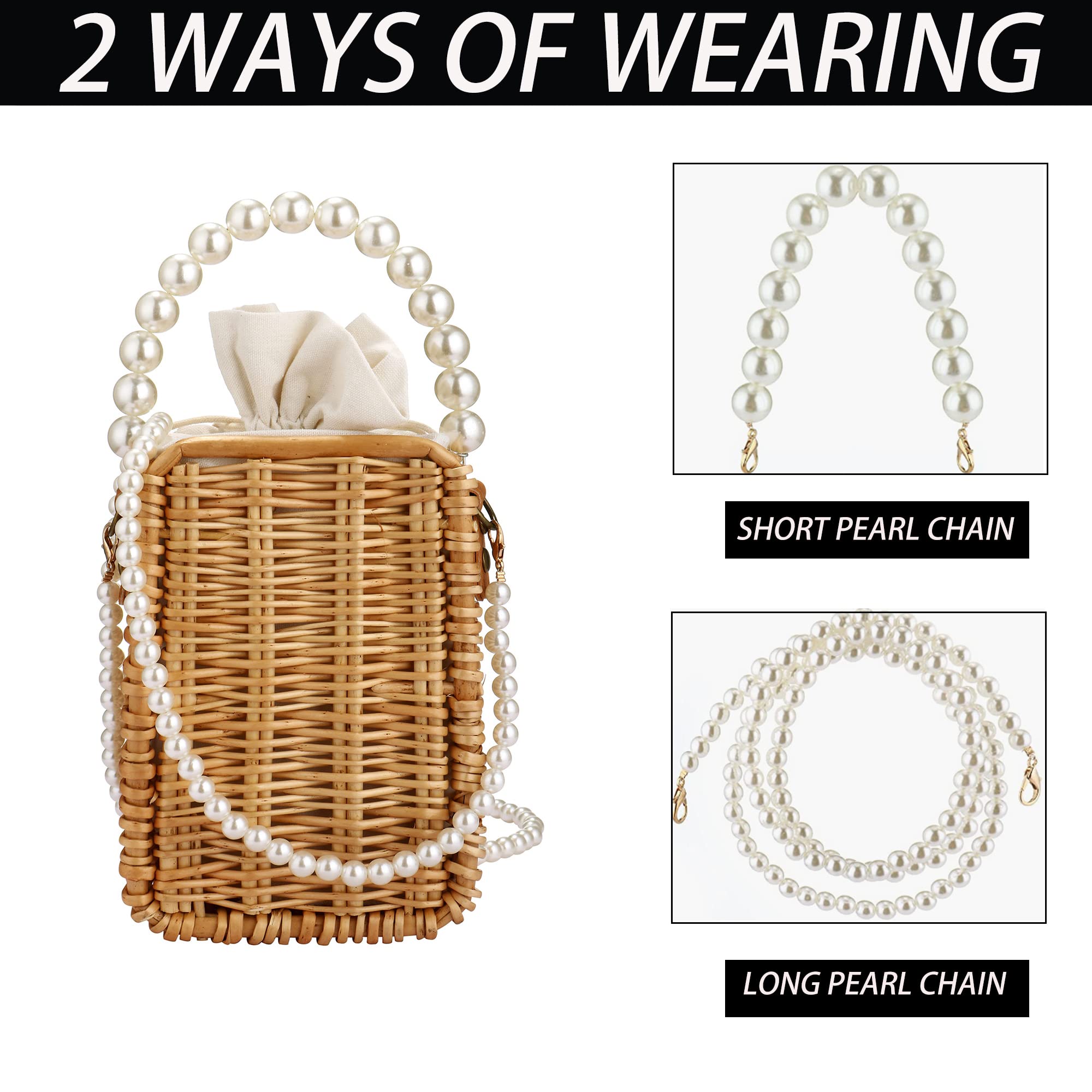 Women's Lightweight Straw Crossbody Bag - Fashionable Retro Pearl Shoulder Purse for Beach, Summer & Casual Outings | Perfect for Travel, Shopping & Outdoor Activities