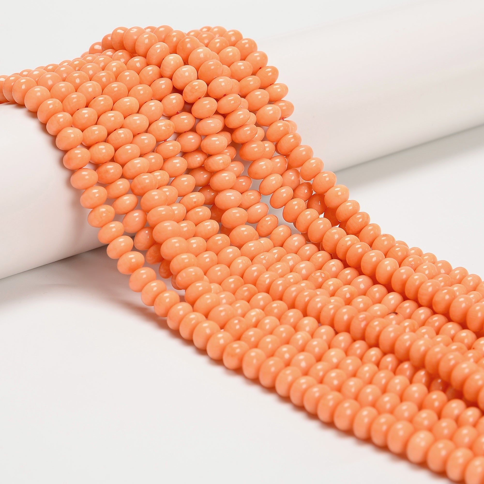 Natural Light Orange Bamboo Coral Smooth Rondelle Beads 4x6.5mm - 15.5 Inch Strand for Jewelry Making, DIY Bracelets & Necklaces