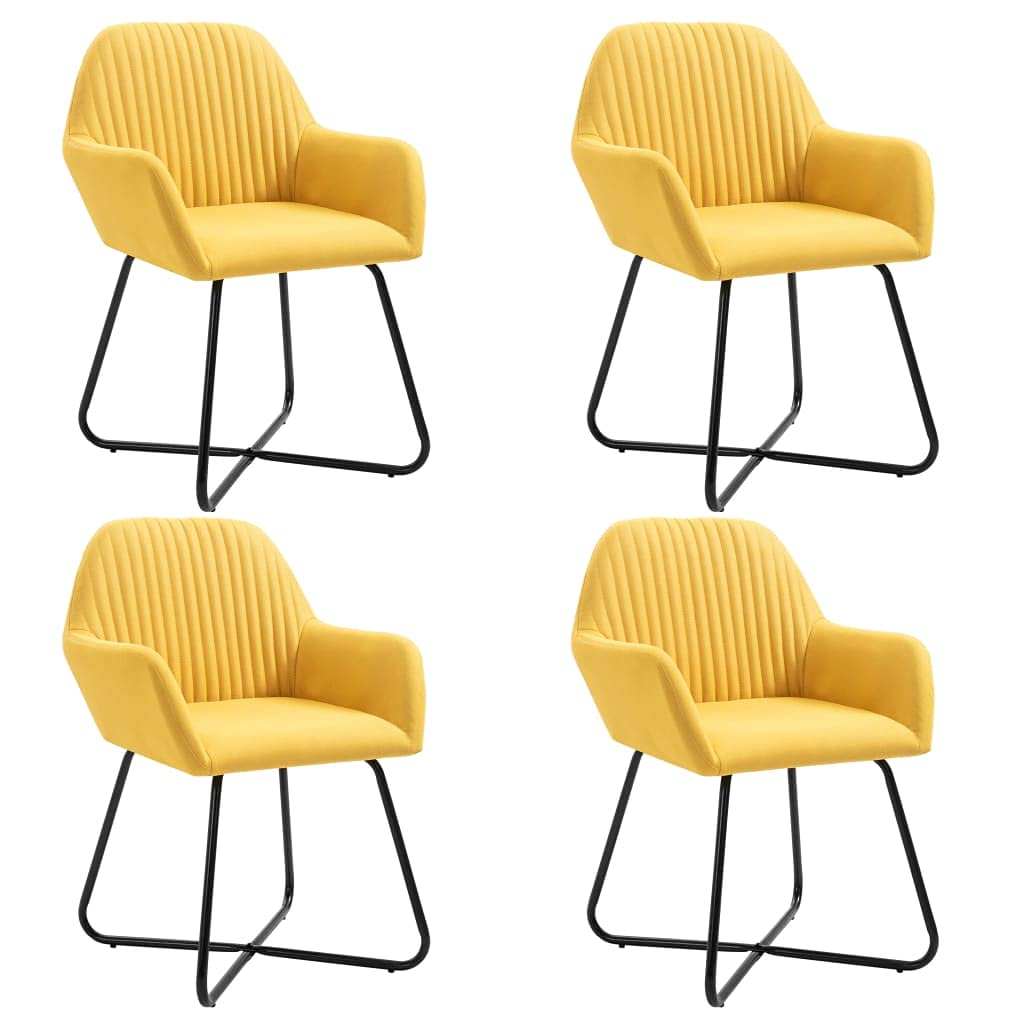 Modern Reading Armchair - Comfortable Living Room & Reception Chair - Simple Style Desk Side Chair for Dining Room, Guest Room & Dresser - Set of 4 Yellow Fabric Upholstered Chairs - Perfect for Home Office, Lounge & Small Spaces