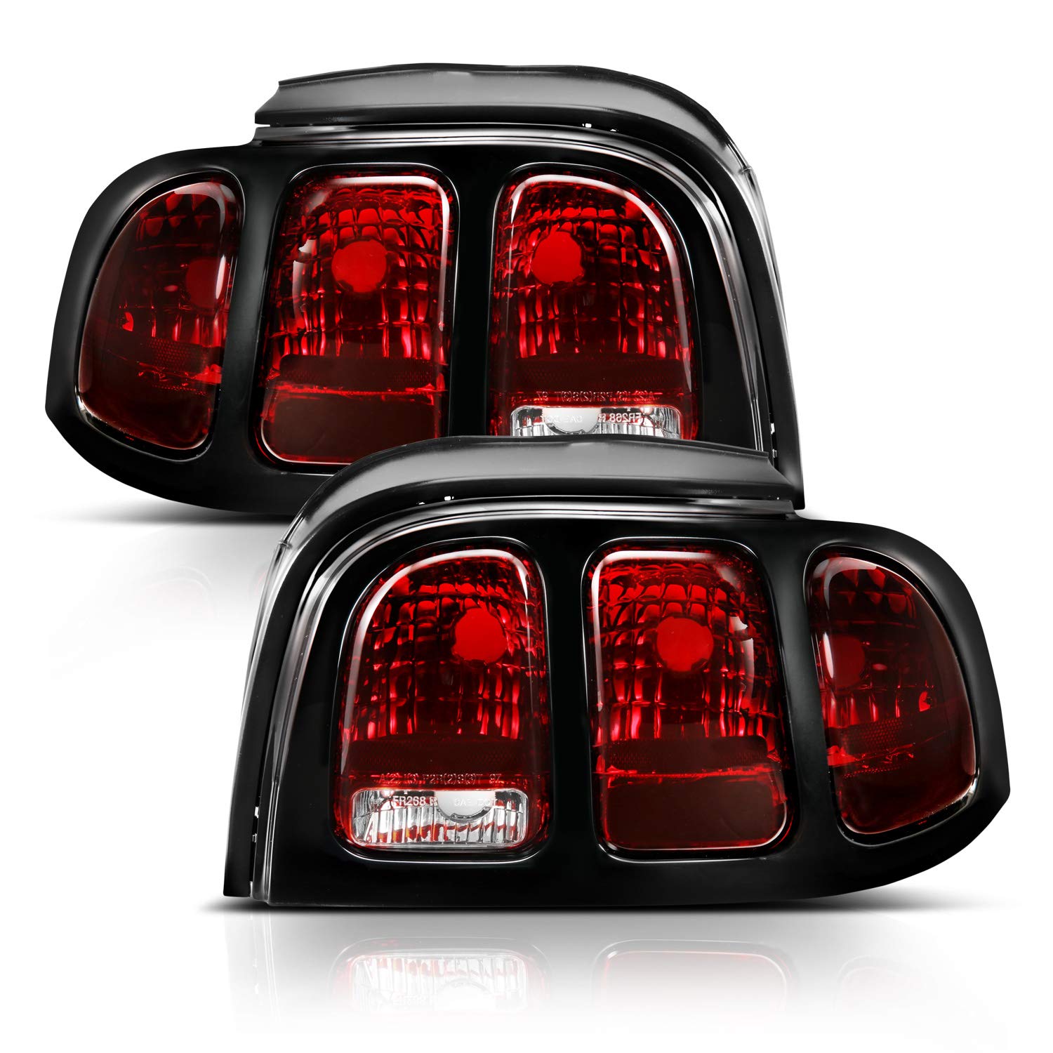1994-1998 Ford Mustang Black Housing Dark Red LED Brake Tail Lights Set - OE Style Replacement for Passenger & Driver Side | Enhanced Night Visibility & Safety