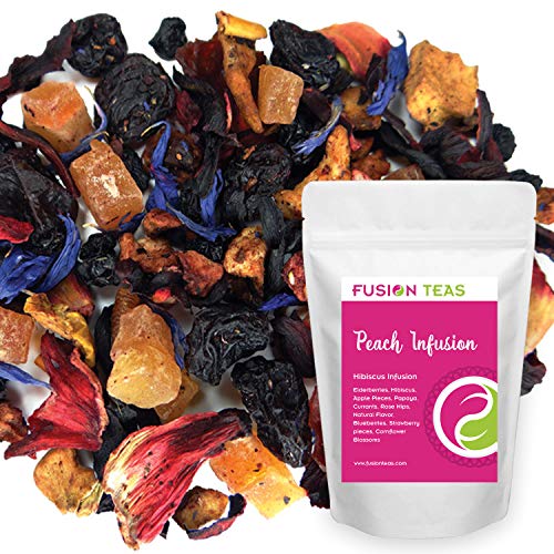 Organic Peach Infusion Hibiscus Herbal Tea - Caffeine Free Loose Leaf Blend with Natural Fruits - 1 Pound (16 Oz) Resealable Pouch - Perfect for Iced Tea, Relaxation & Wellness Drinks