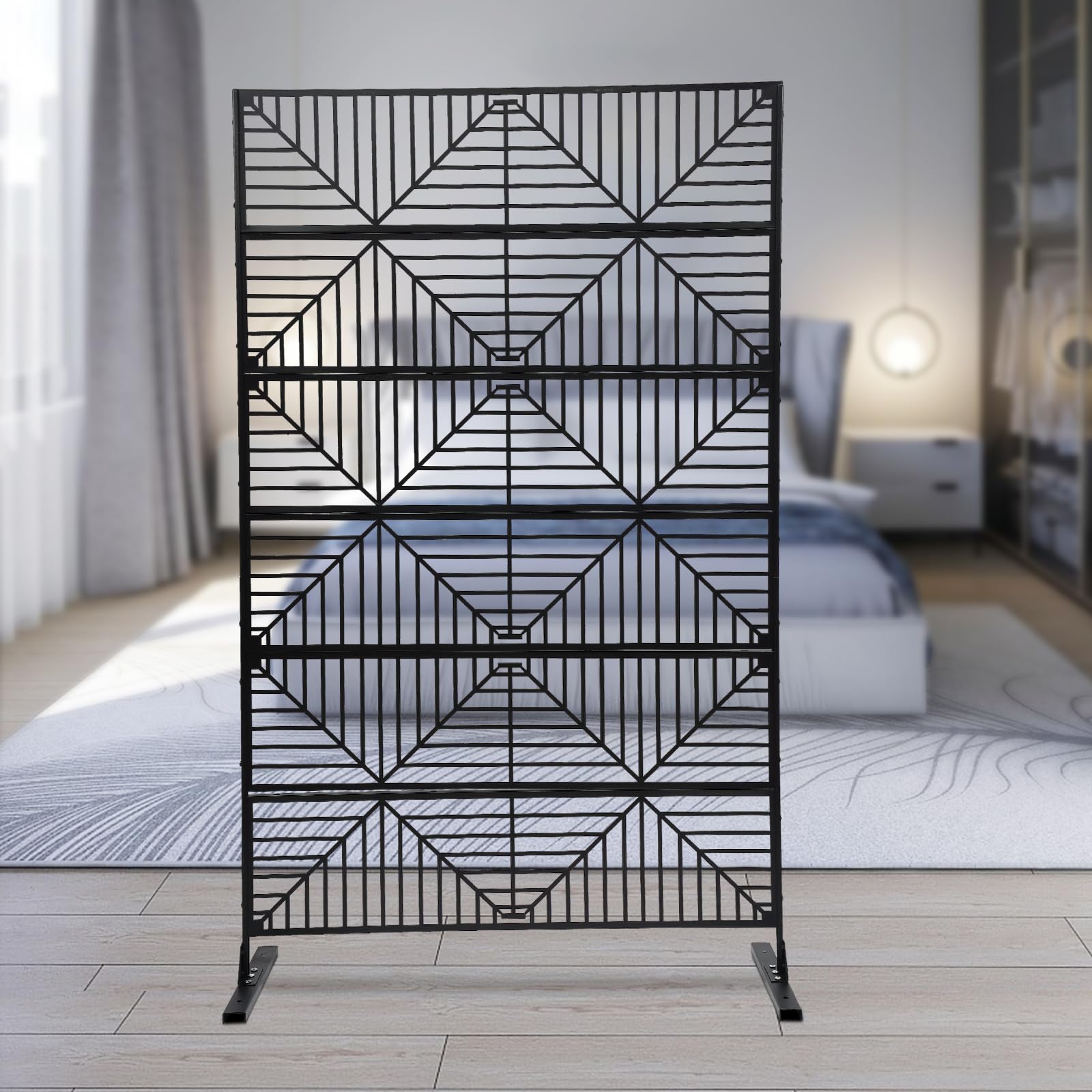 Freestanding Metal Privacy Screens for Outdoor & Indoor Use - Decorative Room Divider, Patio Fence, Balcony Screen with Stand (Stripe Design) - Perfect for Poolside, Garden, and Home Decor