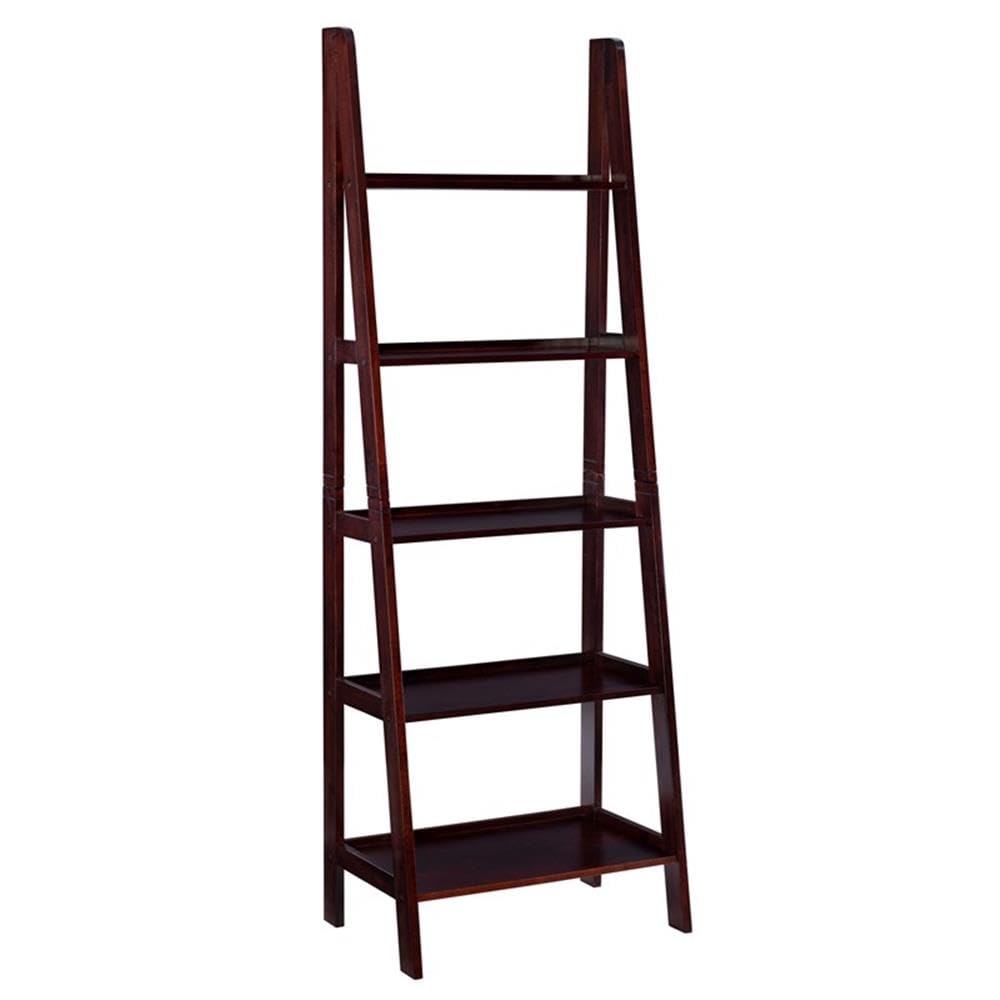 5-Shelf Transitional Wood Ladder Bookshelf in Espresso - Stylish Storage for Books, Plants & Home Decor - Perfect for Living Room, Bedroom or Office Organization