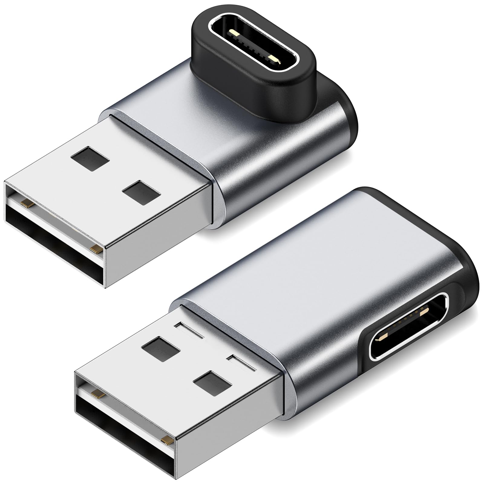 90 Degree USB C to USB Adapter 3 Pack - USB C Female to USB Male Converter for iPhone 15, iPad Pro/Air/Mini, Galaxy, Laptops - Up/Down & Left/Right Angled Design (Gray) - Perfect for Charging, Data Transfer & Travel Use