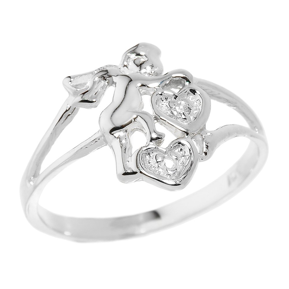 14K White Gold Two Hearts Diamond Accent Angel Love Ring for Women - Perfect Gift for Valentine's Day, Anniversary & Romantic Occasions