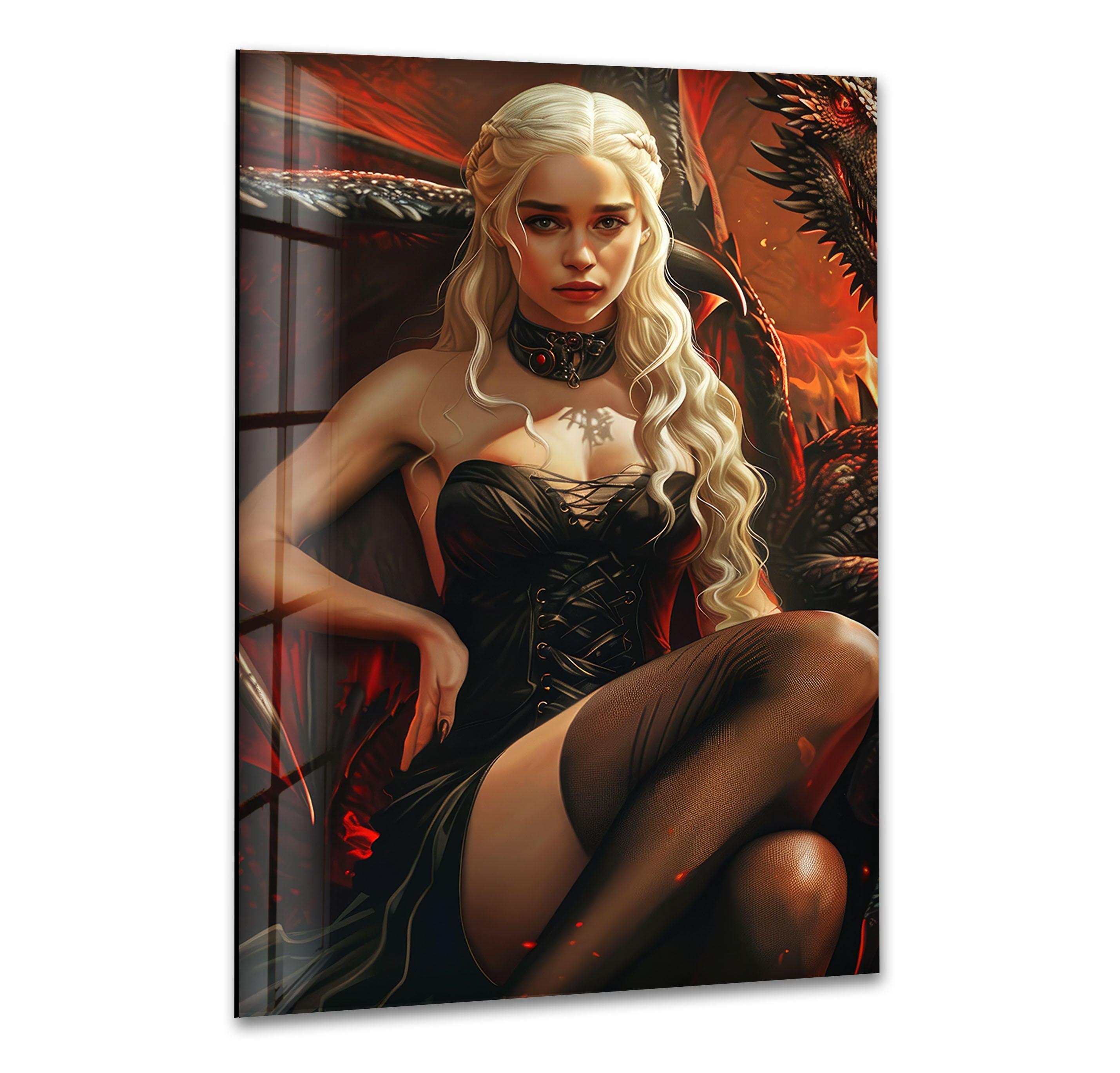 Daenerys Targaryen Glass Wall Art - Handmade Dragon Queen Decor for Game of Thrones Fans - Perfect for Living Room, Bedroom, or Office Decor