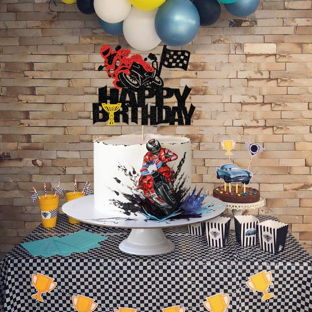 Motorcycle Racing Cake Toppers - Glitter Motorcycle Decor for Birthday Parties | Boys, Girls & Men's Biker Theme | Perfect for Motorcycle-Themed Cakes, Cupcakes & Birthday Celebrations