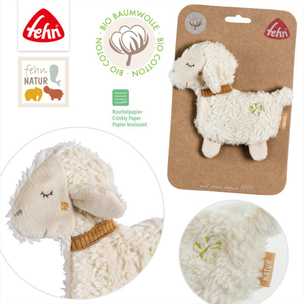 FehnNATUR Crinkle Sheep Sensory Toy for Babies - Soft Plush Animal with Crackling Sound for Infant Development & Toddler Playtime - Perfect for Tummy Time, Teething, and Early Learning Activities