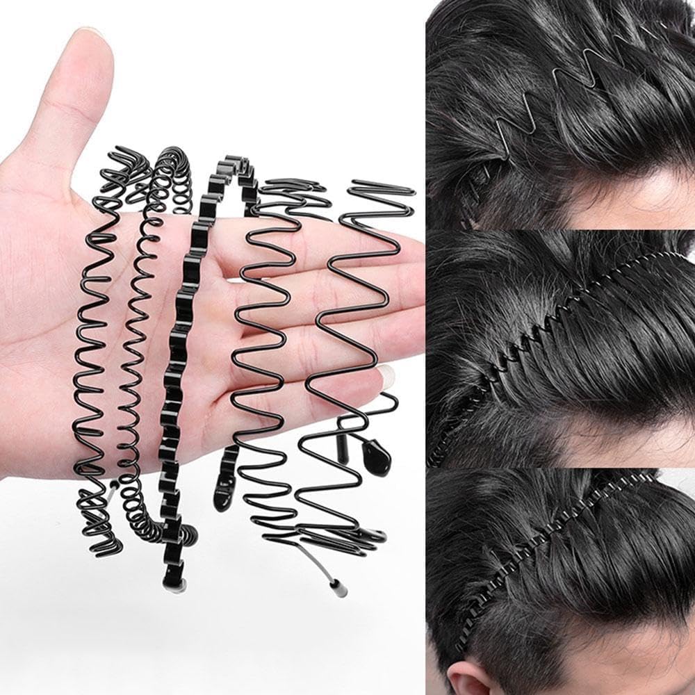Black Metal Wavy Spring Hair Hoop - Non-Slip Sports Headband for Women & Men - Perfect for Running, Yoga, Gym & Outdoor Activities - Washable Hair Accessory