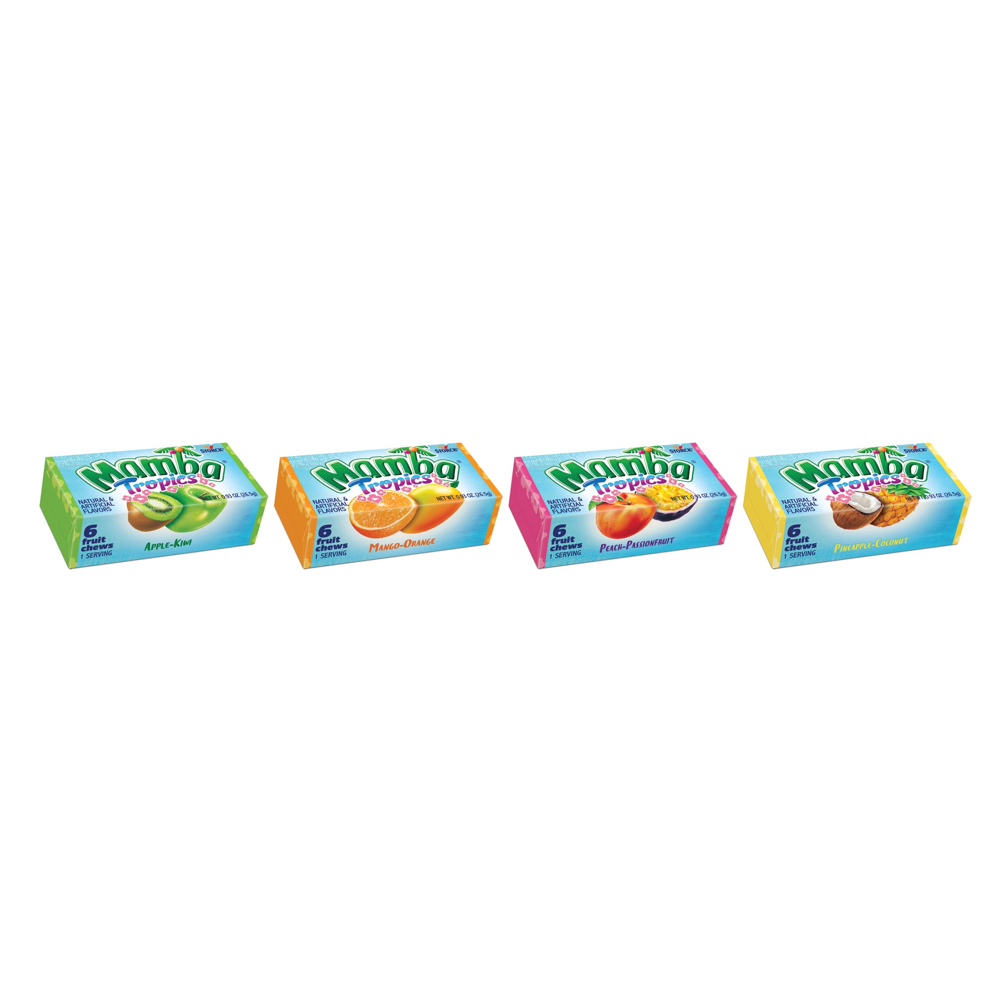 Mamba Tropics Fruit Chews Candy - Assorted Flavors, 18 Pieces per Pack (24 Packs) - Bulk Tropical Candy for Parties, Movie Nights & Office Snacks