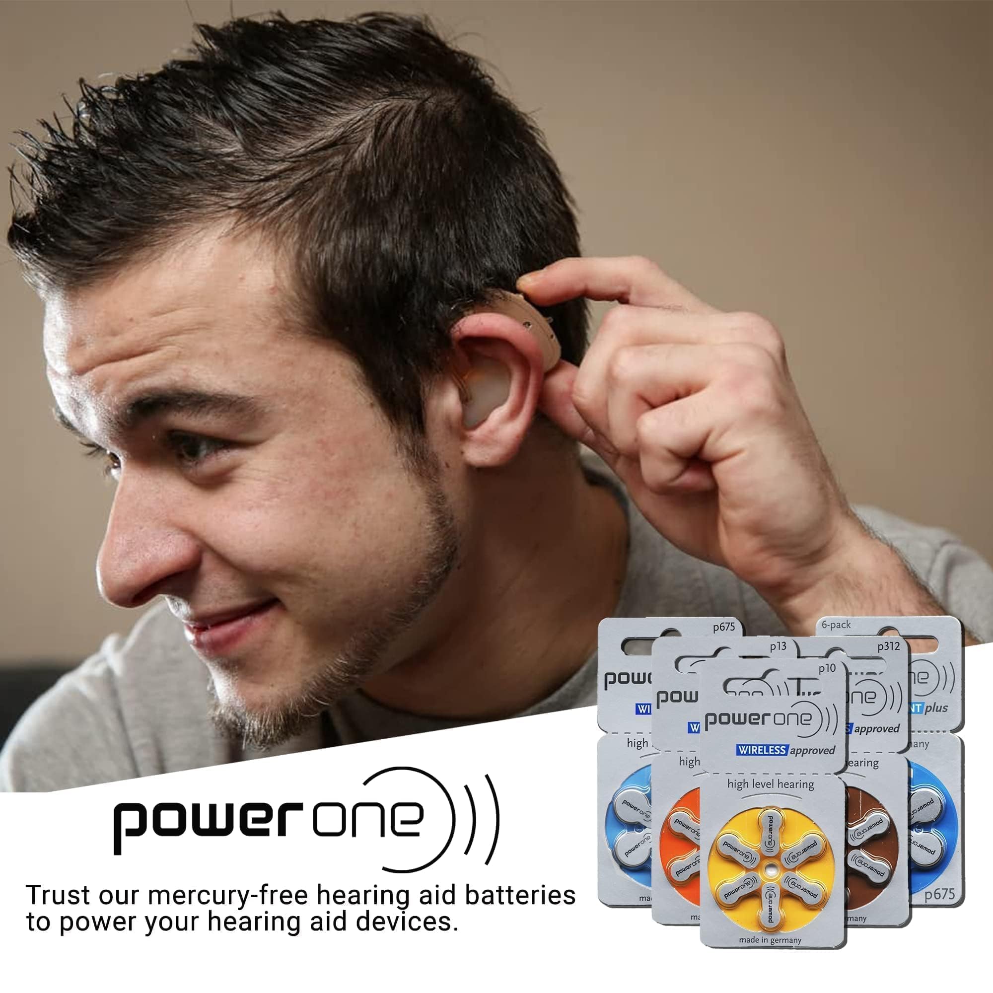 Power One Size 312 Hearing Aid Batteries - Mercury Free, 60 Pack - Long Lasting Zinc Air Batteries for Hearing Devices, Perfect for Travel & Daily Use
