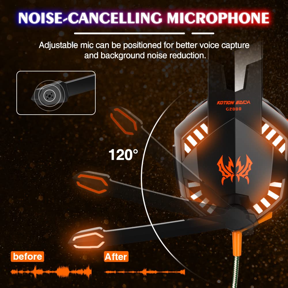 VersionTECH. G2000 Gaming Headset with Noise Cancelling Mic - Bass Surround Sound, LED Lights, Soft Memory Earmuffs for PS5, PS4, Xbox One, PC, Mac, Nintendo Switch - Perfect for FPS, RPG & Online Gaming (Yellow)