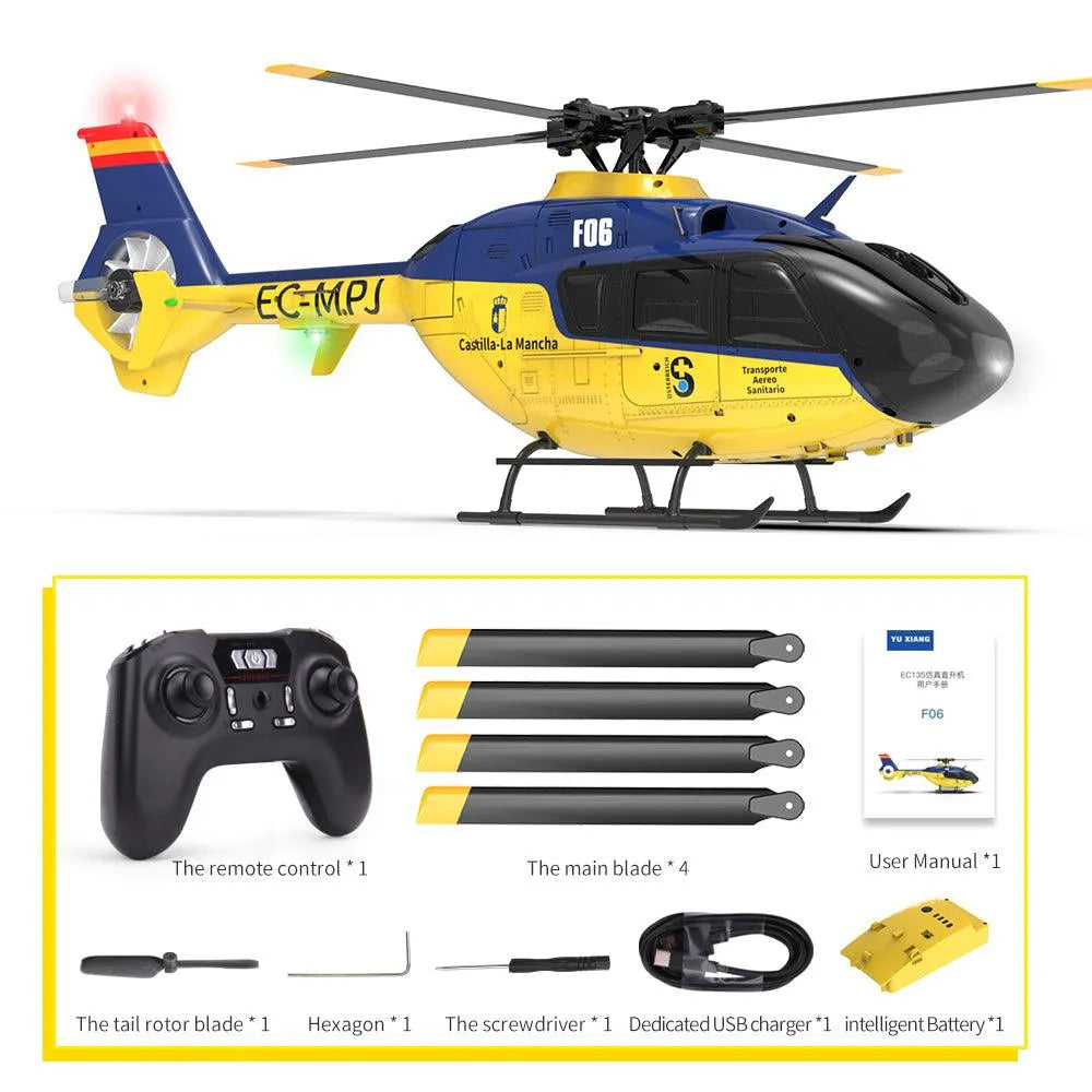 Yuxiang F06 EC135 Flybarless 6-Axis Gyro RC Helicopter - 3D Aerobatic Drone for Adults & Kids - Indoor & Outdoor Flying Toy for Beginners & Hobbyists