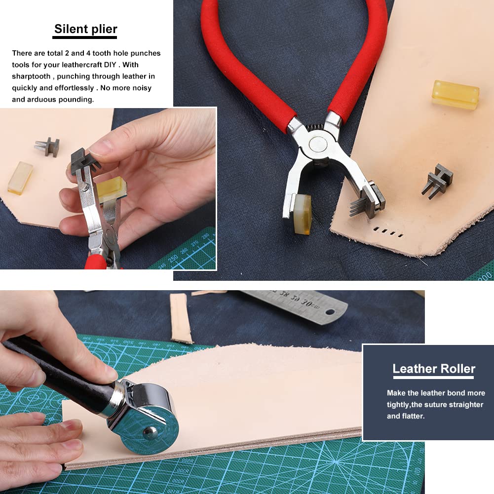 447-Piece Leather Crafting Tool Kit with Instruction Manual - Leatherworking Tools, Stamping Set, Hole Punch & Holder - Perfect for DIY Leather Projects, Saddle Making & Crafting Accessories