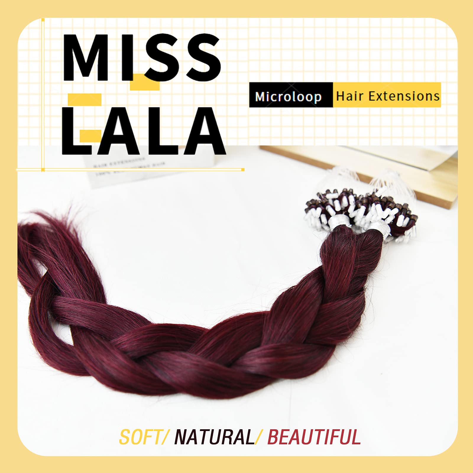20 Inch Microbead Hair Extensions - 100% Real Human Hair, Red Wine Fusion Color, Straight, 50G (50 Strands) for Length & Volume - Perfect for Parties, Weddings & Daily Styling