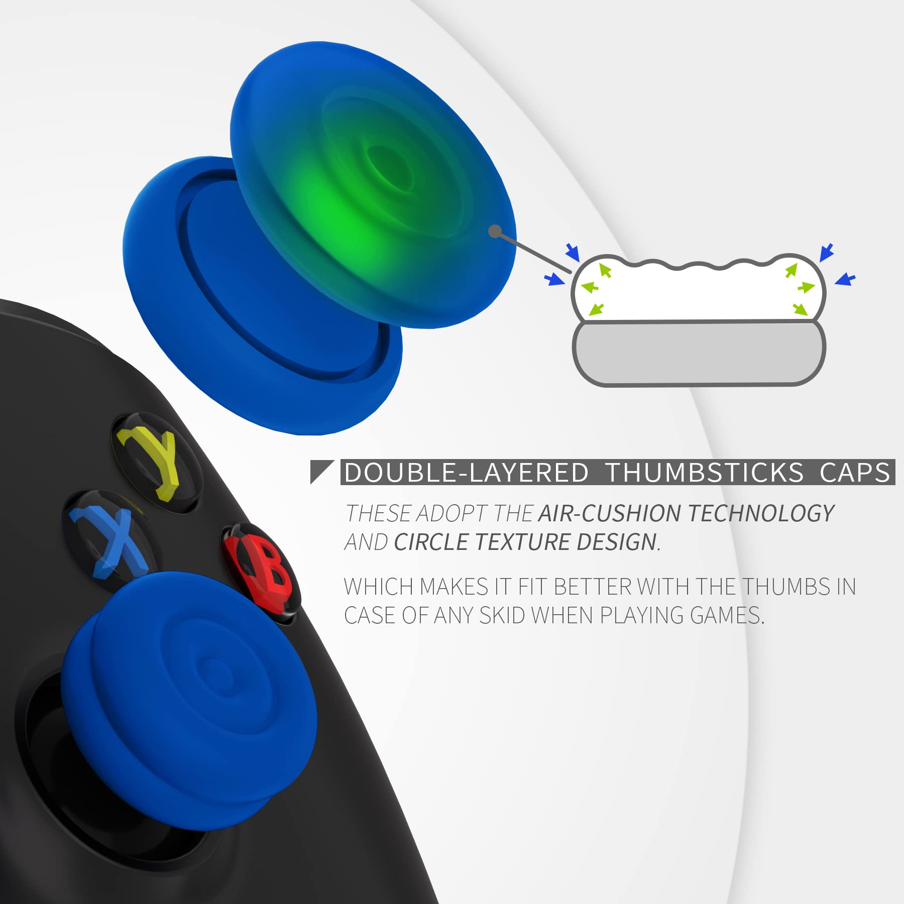 PlayVital Analog Stick Thumb Grips for PS5, PS4, Xbox Series X/S, Xbox One S/X/Elite Series 2 & Switch Pro Controller - Blue - Improve Gaming Comfort & Grip for Long Play Sessions