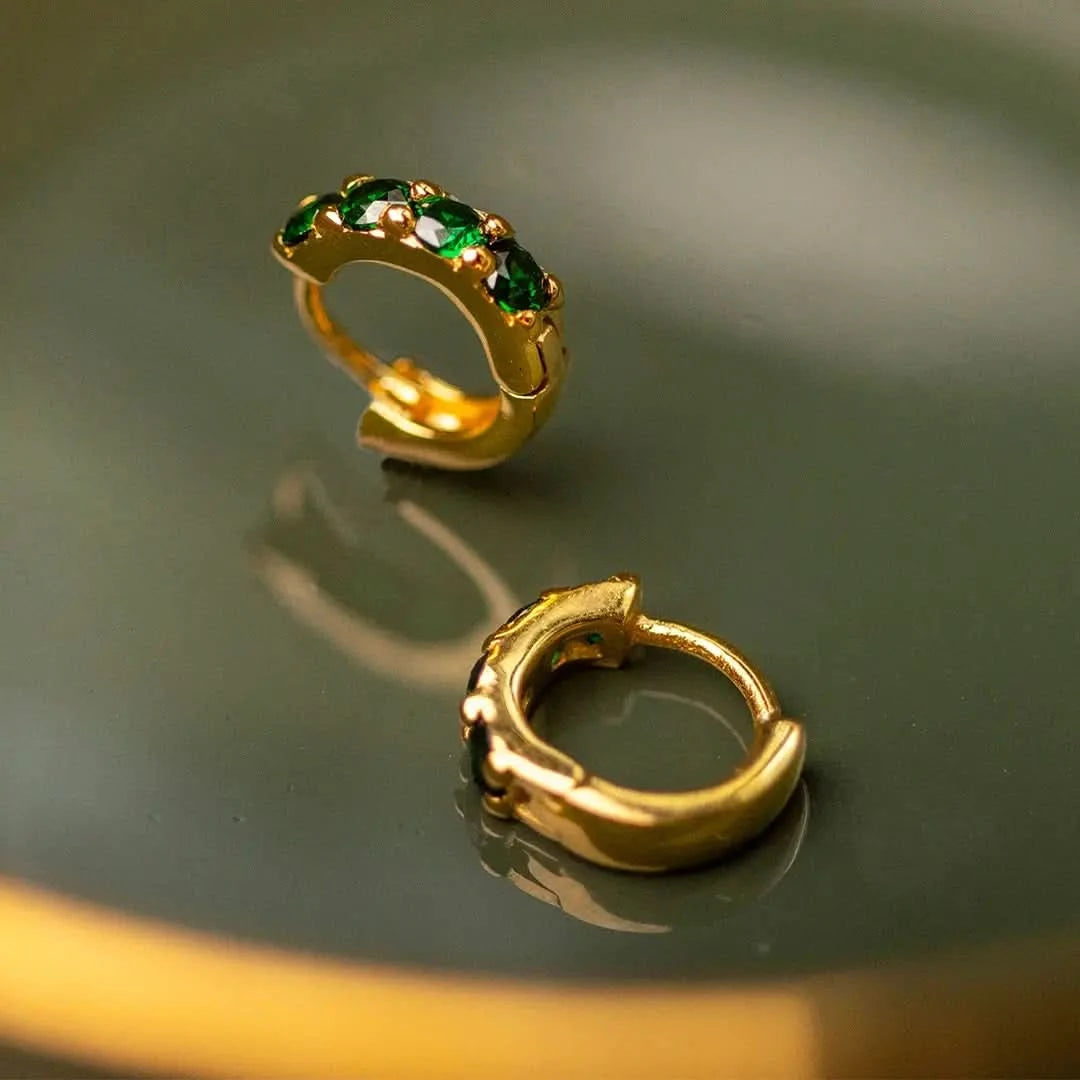 Green Twinkle Huggie Earrings in Gold - Elegant Dainty Hoop Earrings for Women, Perfect for Everyday Wear & Special Occasions