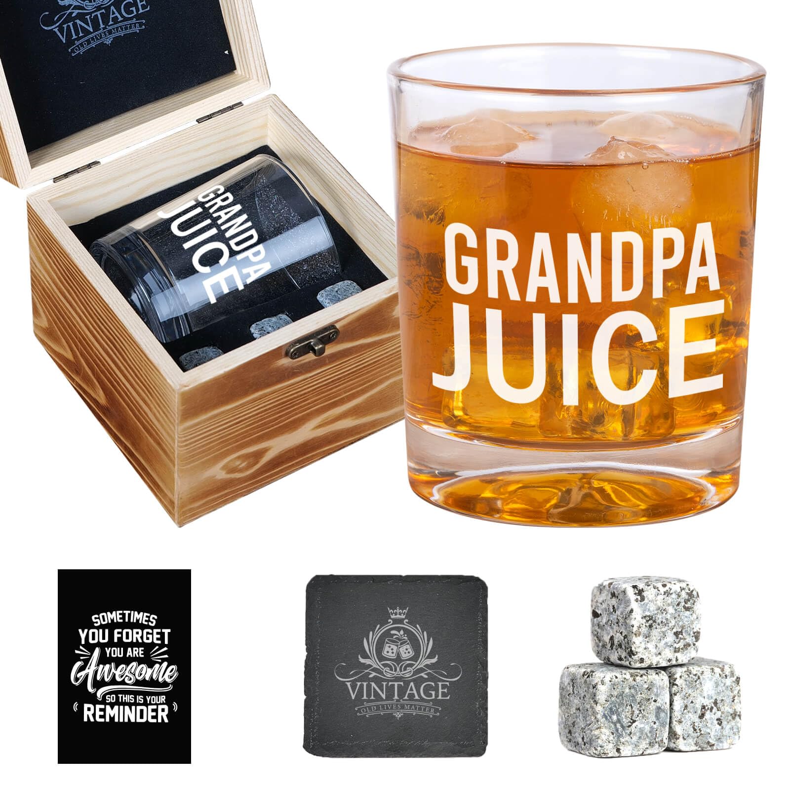 Funny Whiskey Glass for Grandpa - Unique Engraved Drinking Gift for Grandfathers, Best Christmas & Birthday Present - Perfect for Bourbon, Scotch & Beer Lovers (Great Gift from Grandkids)
