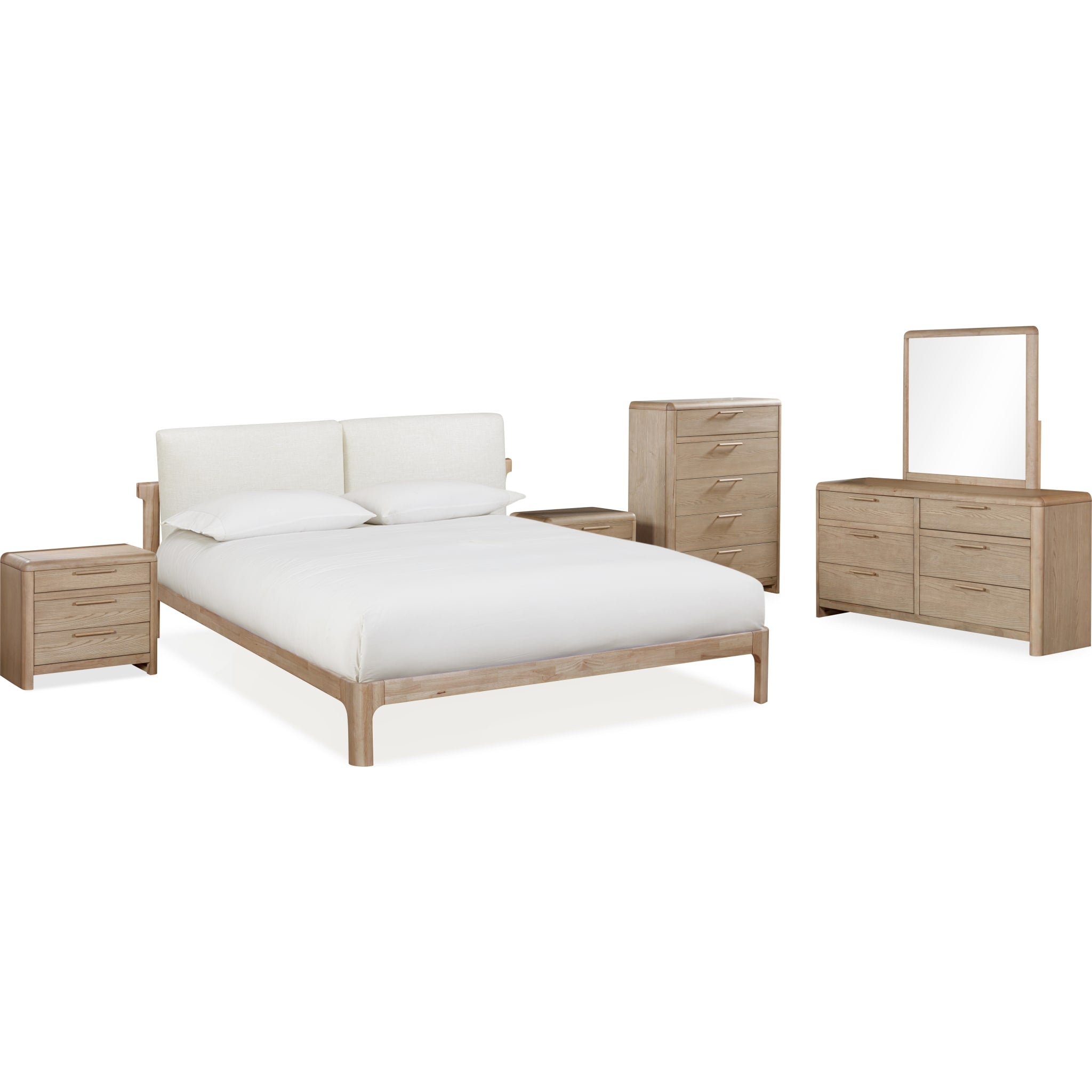 Furano Upholstered Two Cushion Platform Bed Frame - Ginger & Natural Linen Fabric Queen Size - Modern Bedroom Furniture for Master Bed, Guest Room & Dorm