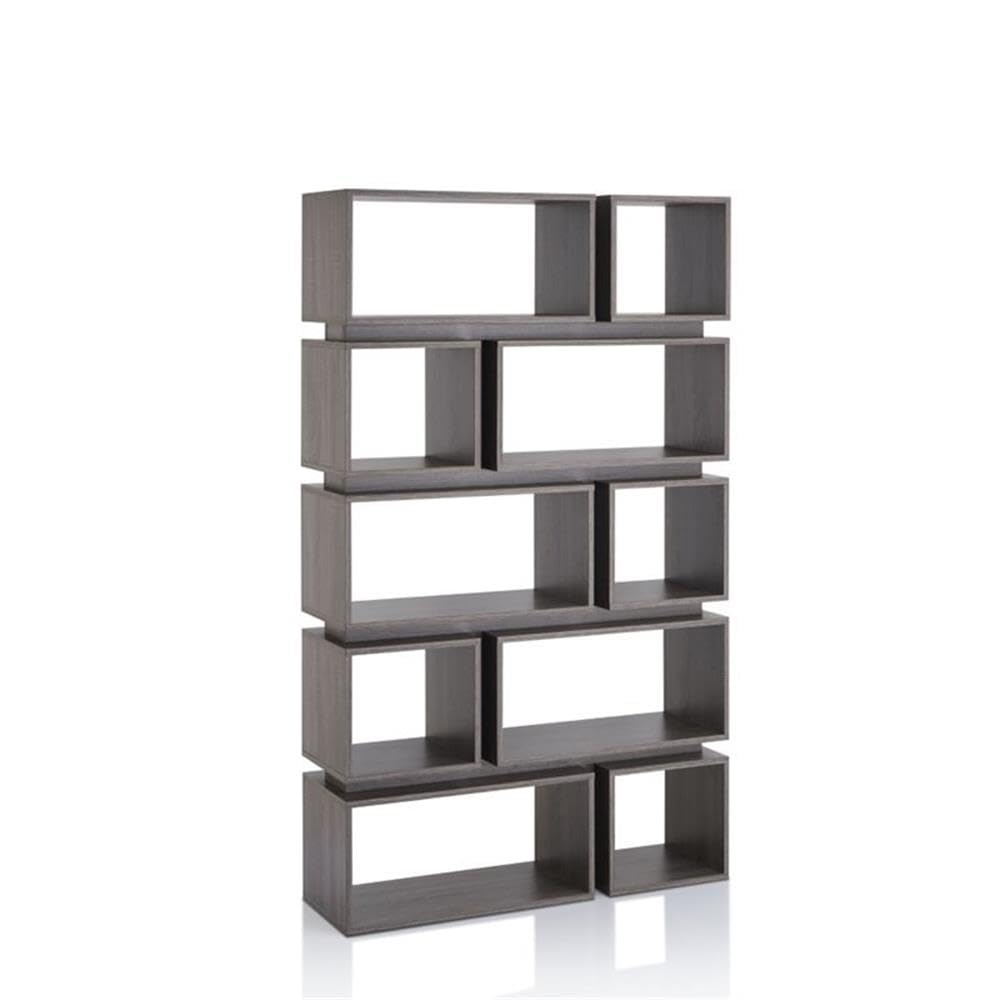 Allora Distressed Gray Bookcase - Rustic Wooden Bookshelf for Living Room, Bedroom & Office Storage